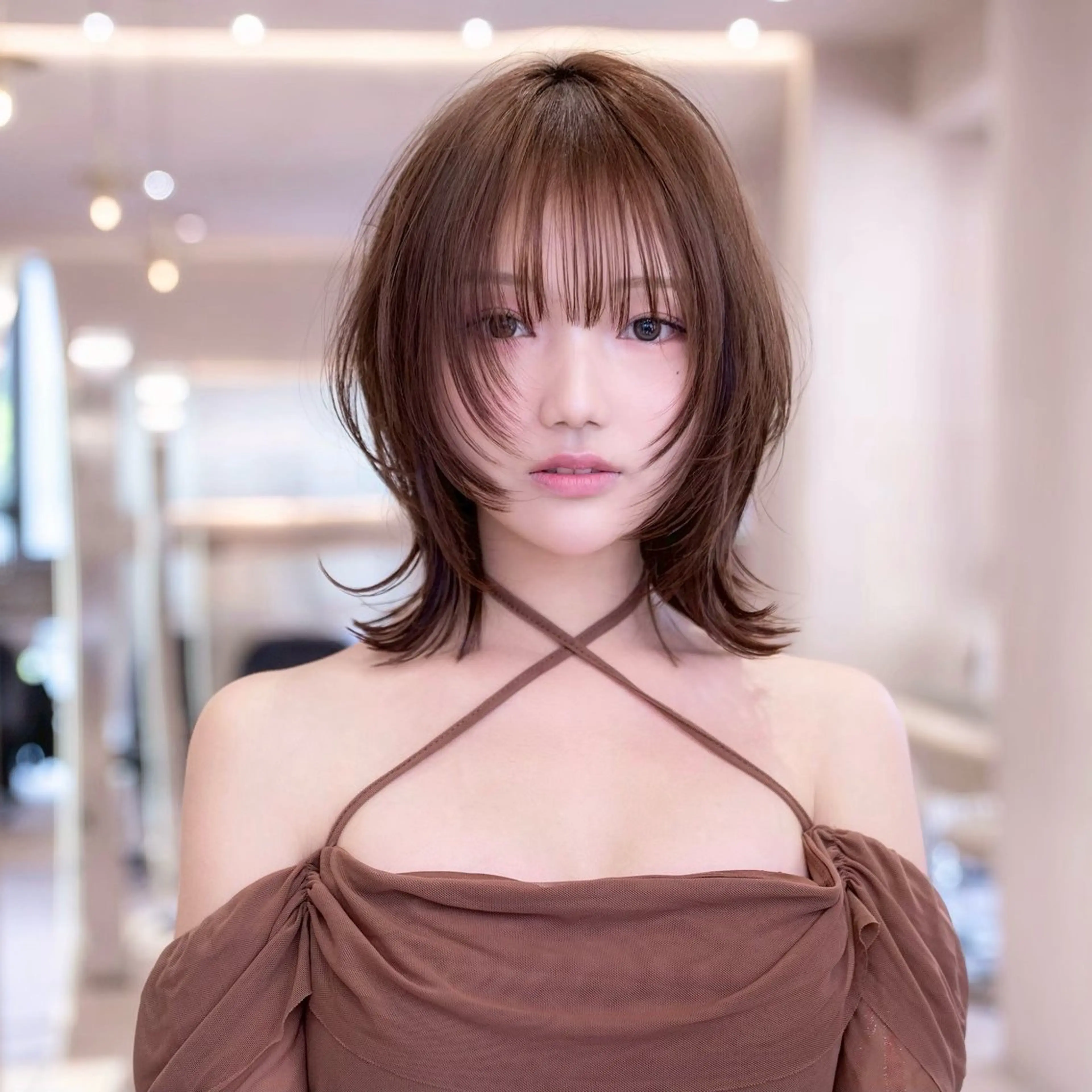 ミディアム ボブレイヤー ボブ 顔まわりレイヤー 顔周りカット ハッシュカット driP. by HAVANA原宿所属・原宿/韓国/髪質改善 /レイヤー/ボブのヘアスタイル