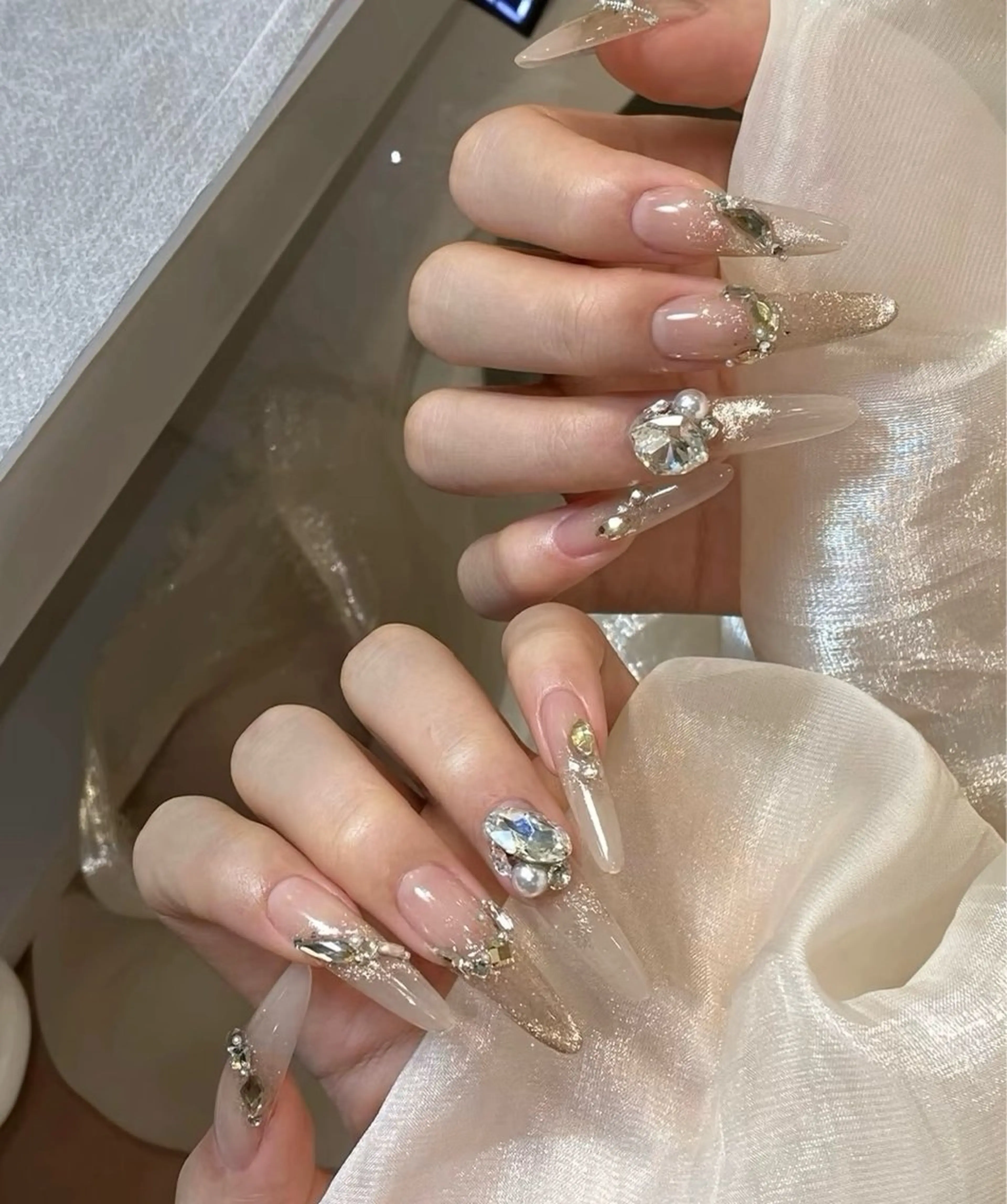 ネイル チークネイル 長さ出し フレンチネイル ガーリー 韓国ネイル sun nail池袋 モデル募集のネイルデザイン