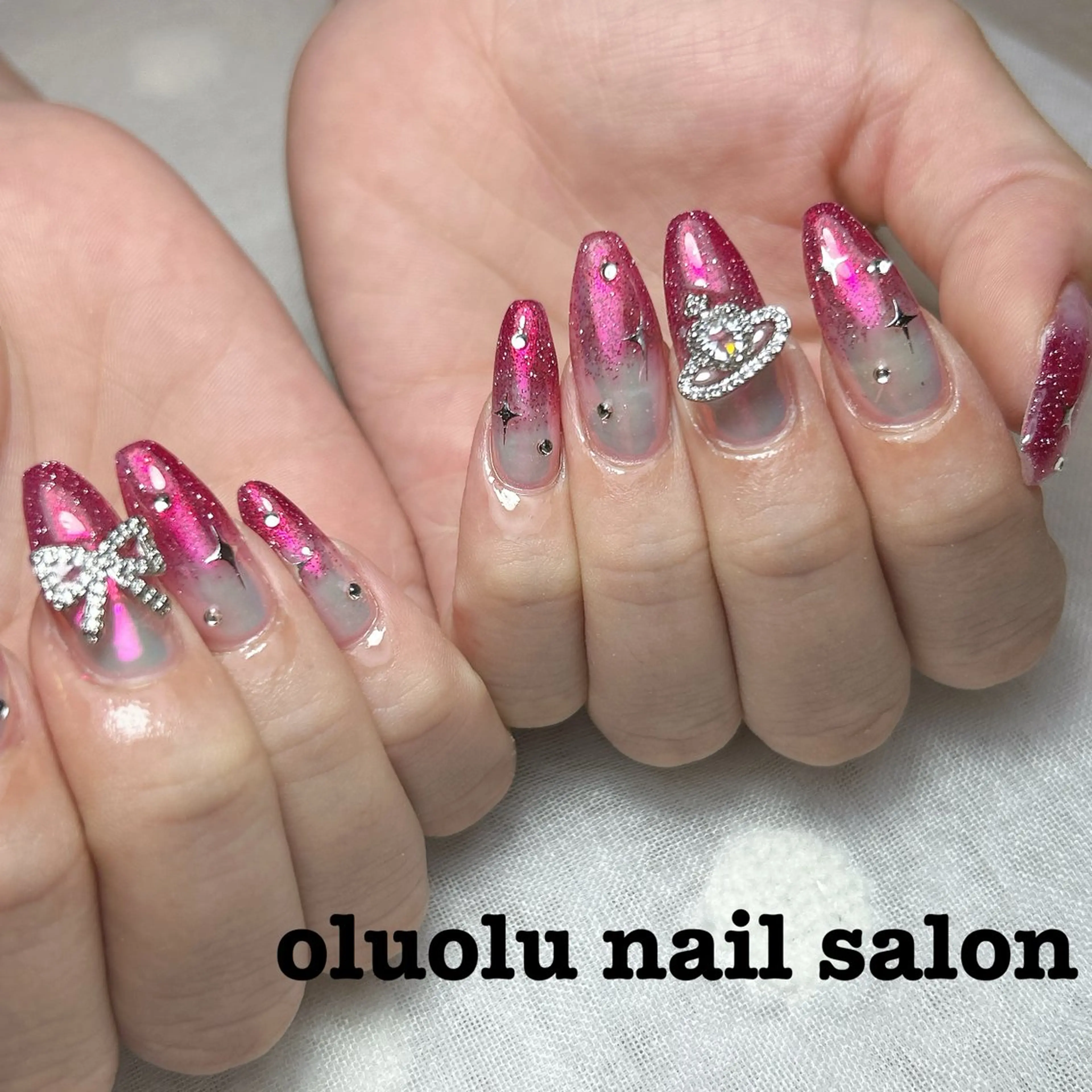 ネイル オーロラネイル ロングネイル マグネットネイル スカルプネイル ワンホンネイル oluolu nailsalonのネイルデザイン