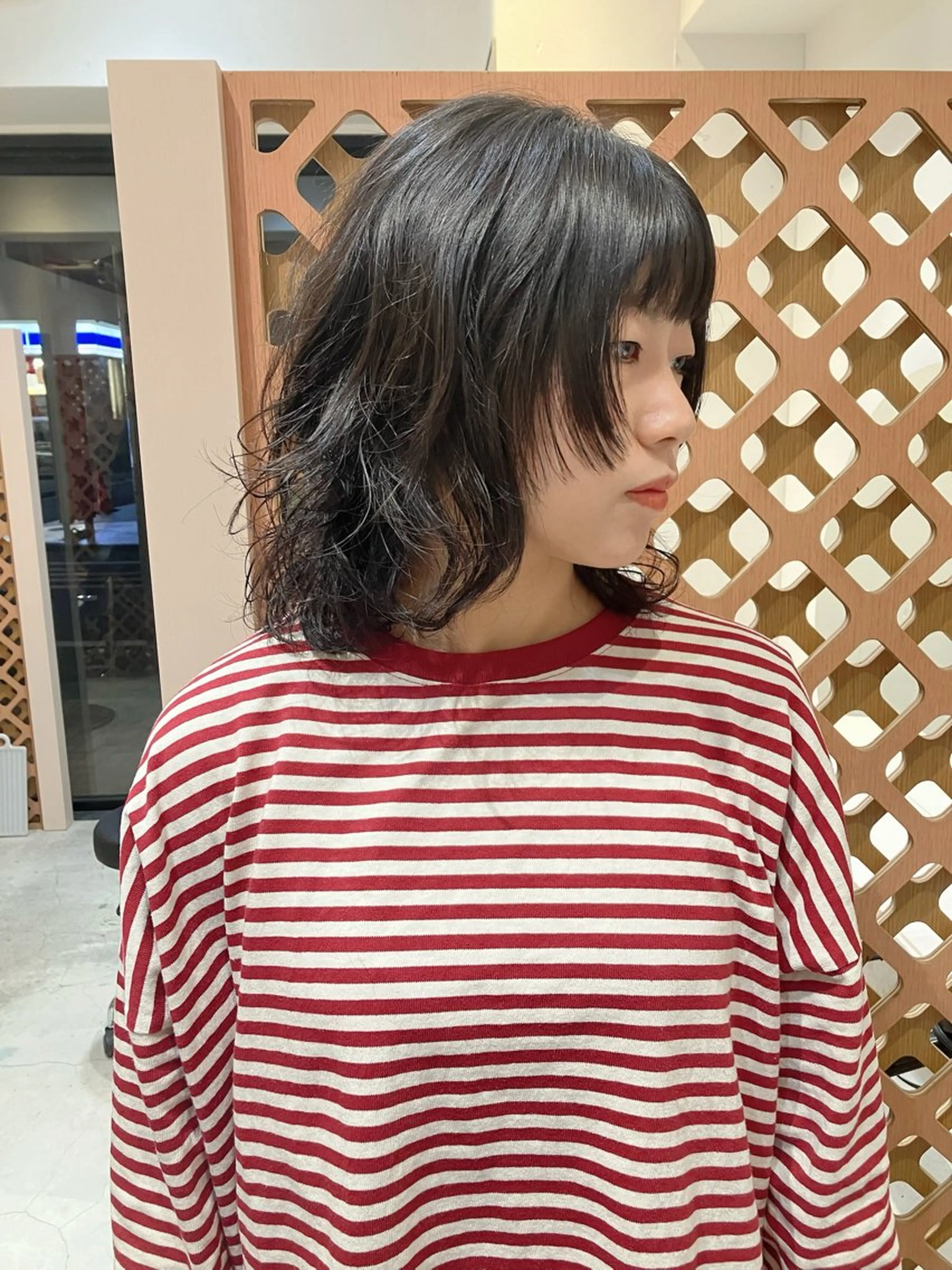 ミディアム パーマ ミディアムパーマ ボブ ニュアンスパーマ カット パーマ 川間 将彦のヘアスタイル