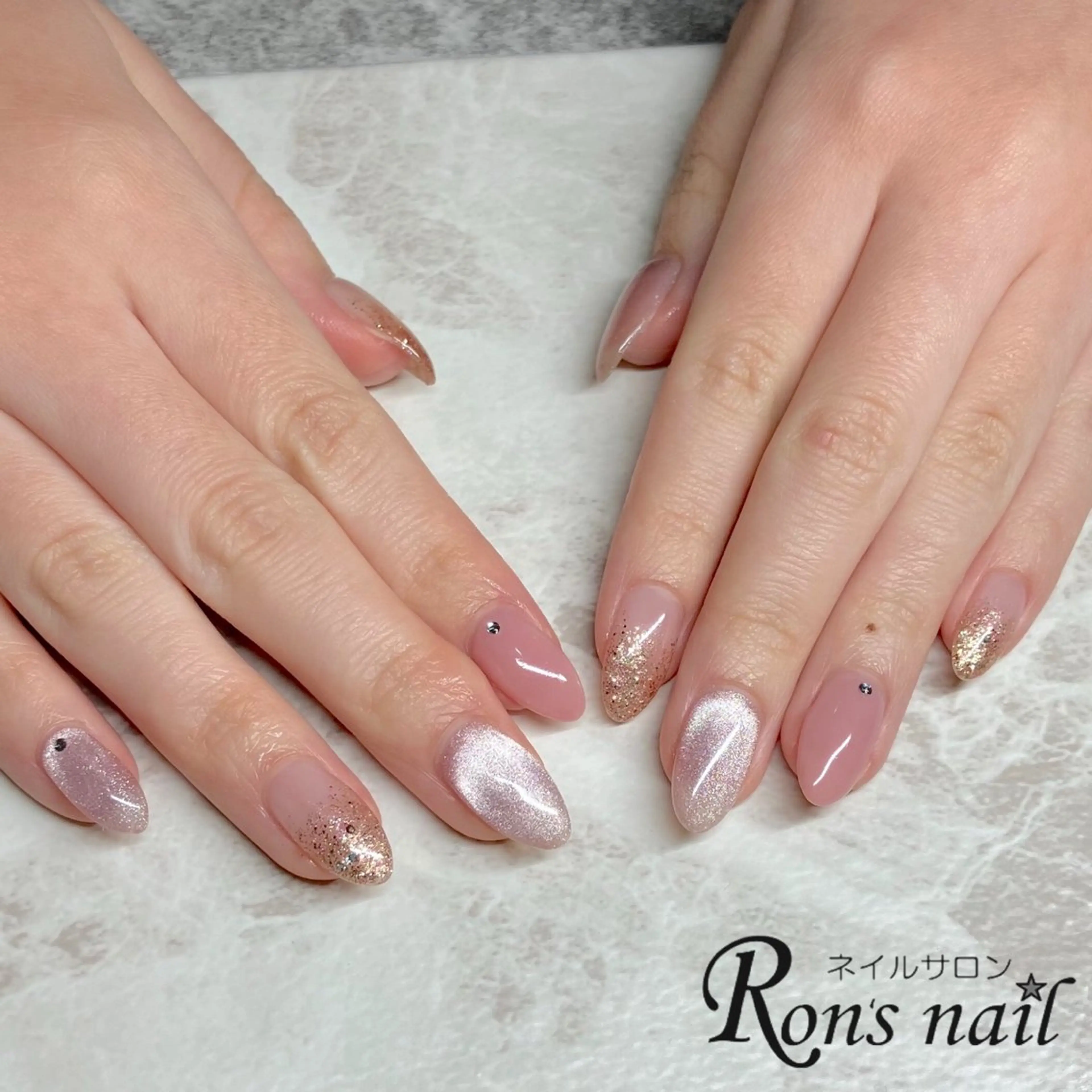 ネイル ラメ(グリッター) ラメグラデーション マグネットネイル ワンカラーネイル ストーンネイル Ron's nail 笹岡のネイルデザイン