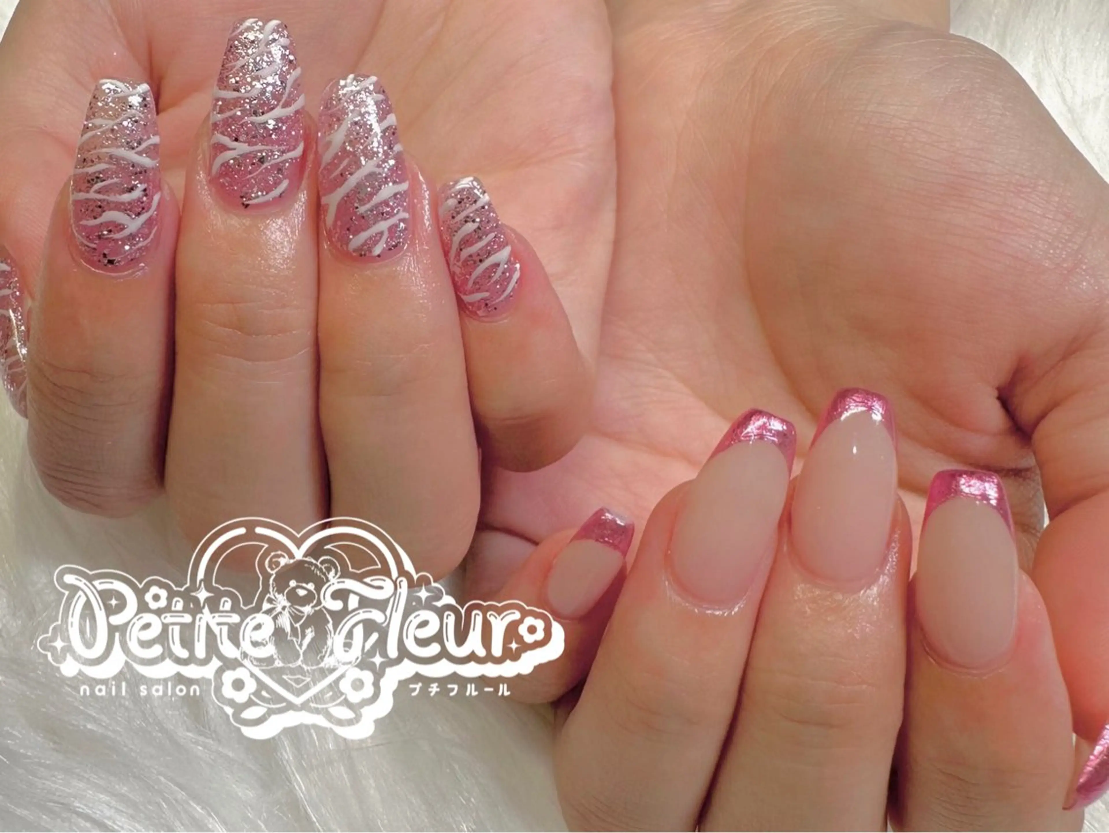 ネイル アニマル柄 フレンチネイル ミラーネイル 持ち込み ピンク ハンドネイル ❁⃘*。Petite fleur❁⃘*りさのネイルデザイン