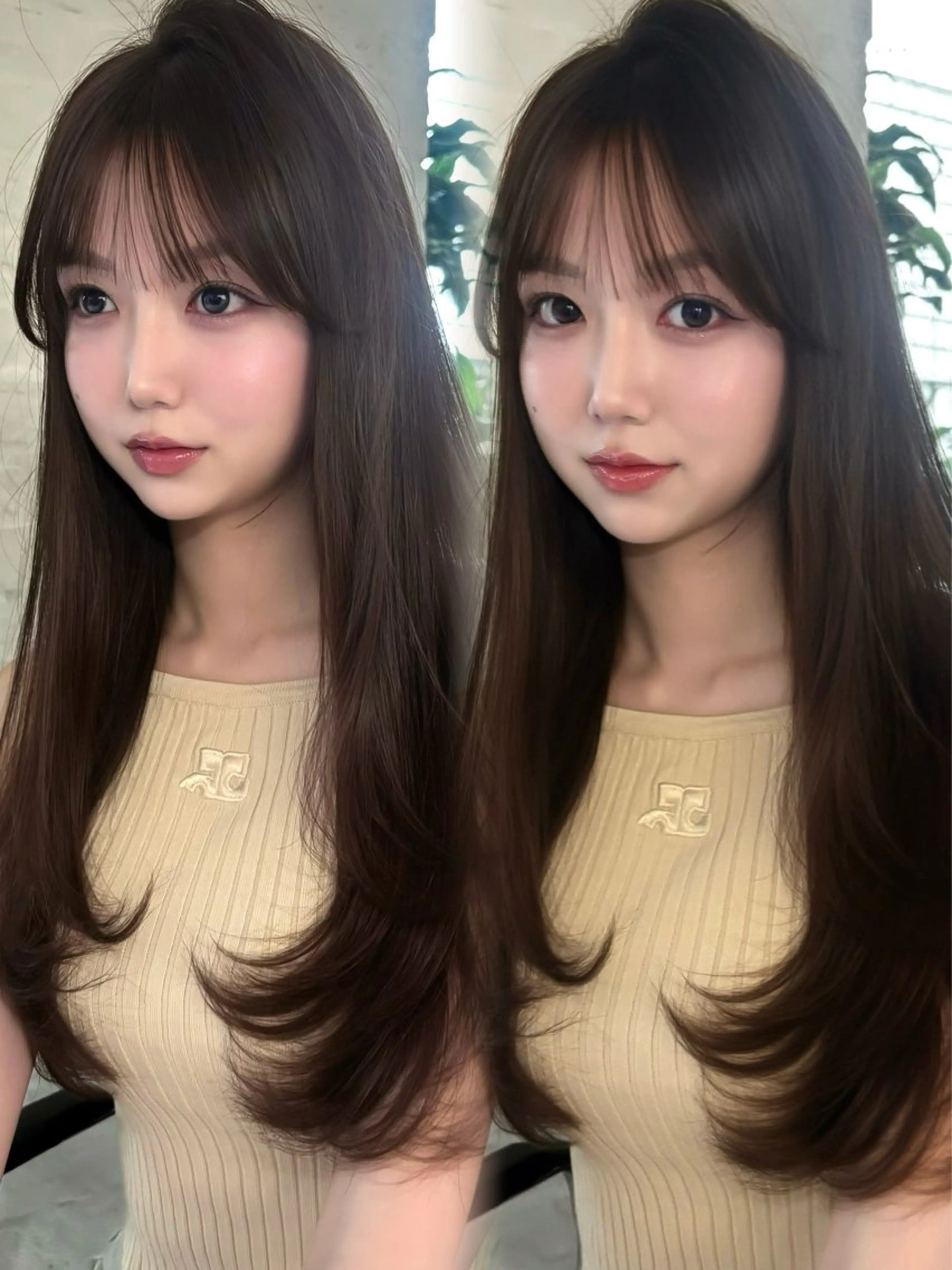 ロング 顔まわりレイヤー 顔周りカット ハッシュカット 髪質改善 韓国風ヘア 岡田 聖蘭のヘアスタイル