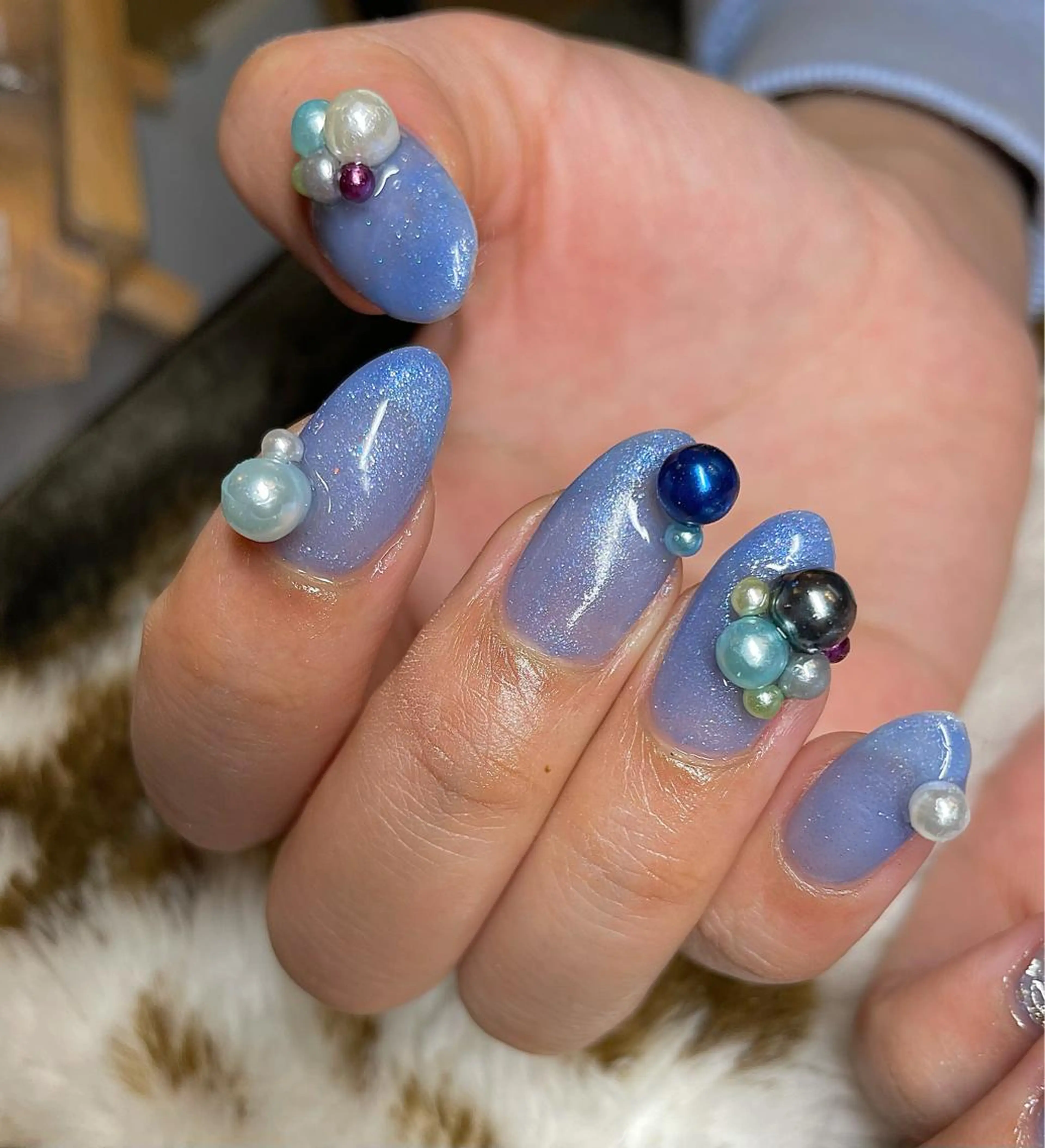 ロング カラー パーマ ヘアアレンジ メンズ キッズ ネイル マツエク・マツパ ブルーカラー ブルー クリアネイル nail&eye Aoのマツエク・マツパデザイン