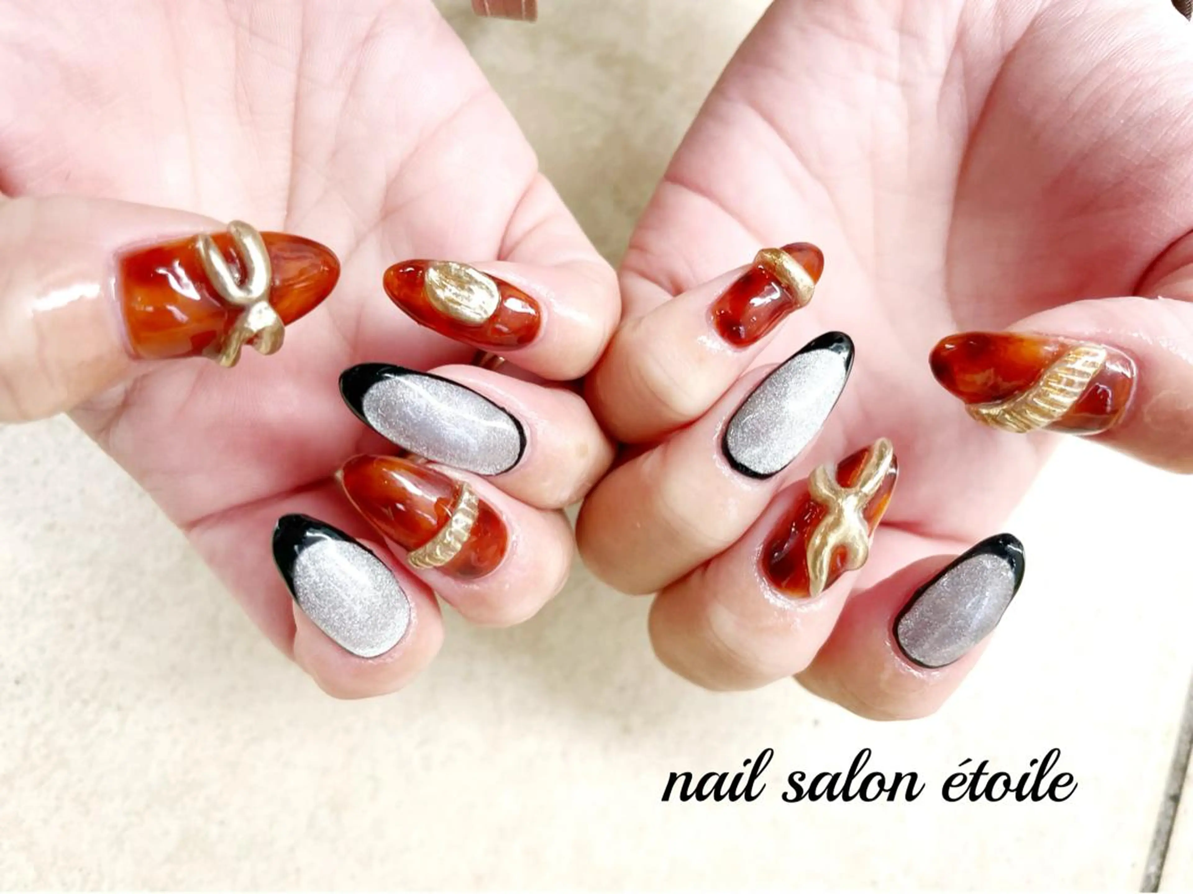ネイル アートネイル べっ甲ネイル フレンチネイル ジェルネイル 冬ネイル ハンドネイル nail salon étoileのネイルデザイン