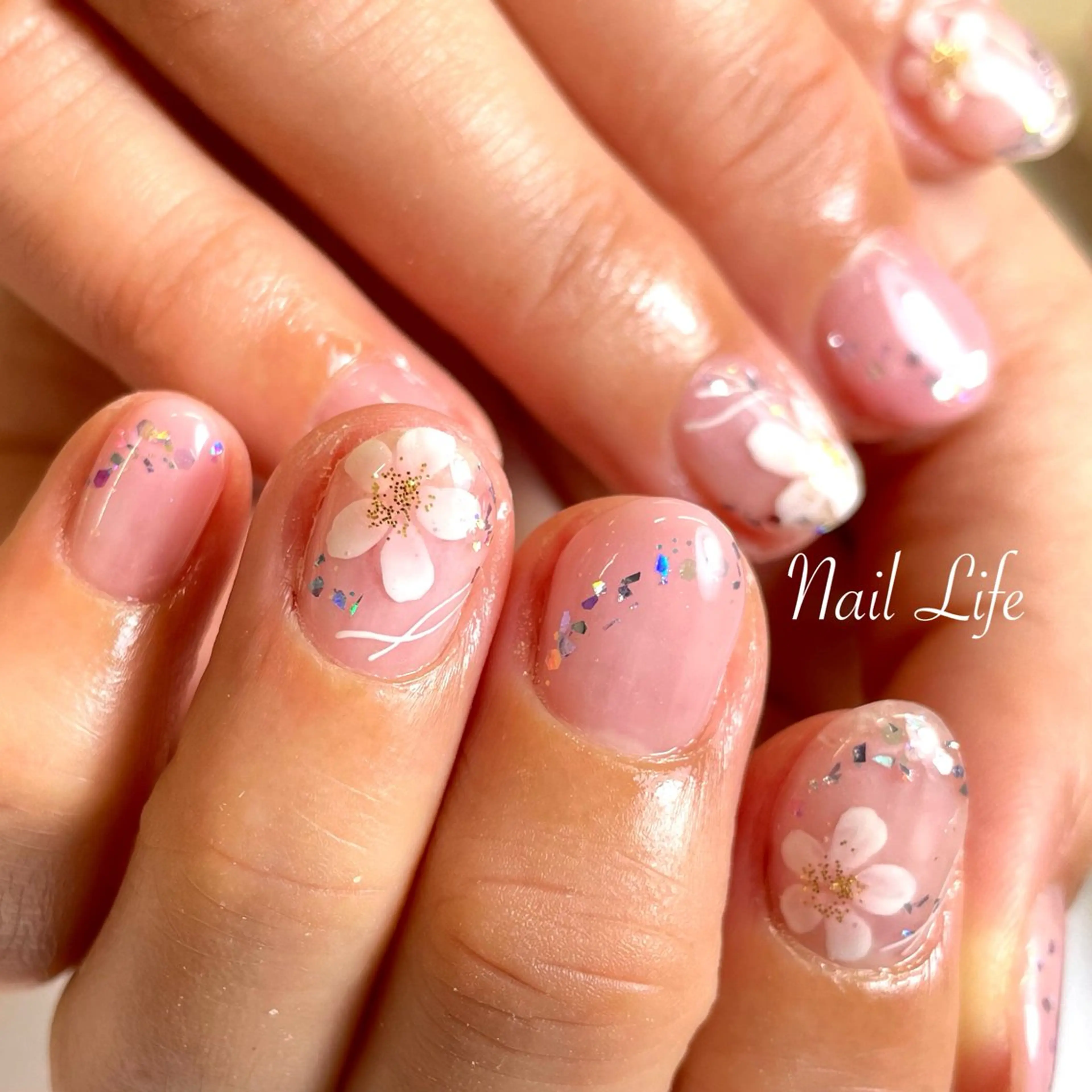 ネイル フラワーネイル ピンク 大嶋 めぐみのネイルデザイン