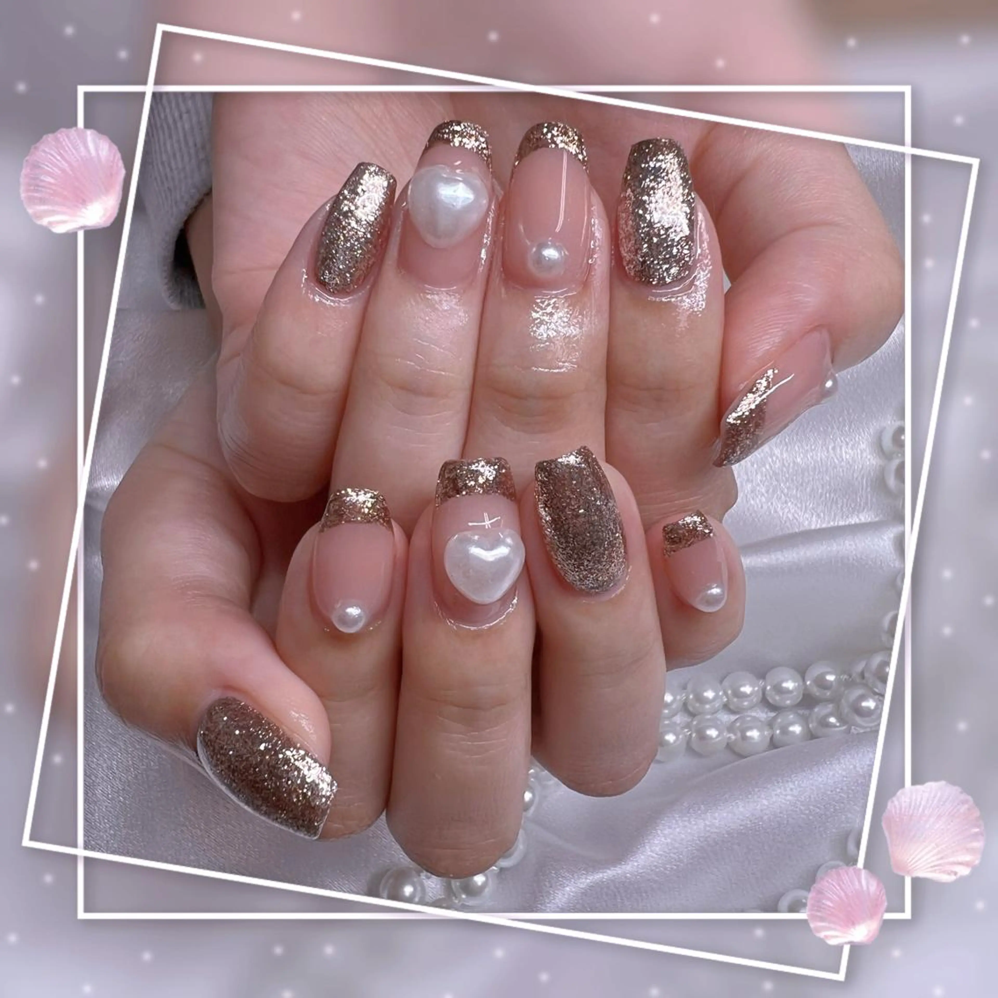 ネイル フレンチネイル キラキラネイル 韓国ネイル マグネットネイル マグネットフレンチ ハンドネイル Chill Nailsalonのネイルデザイン