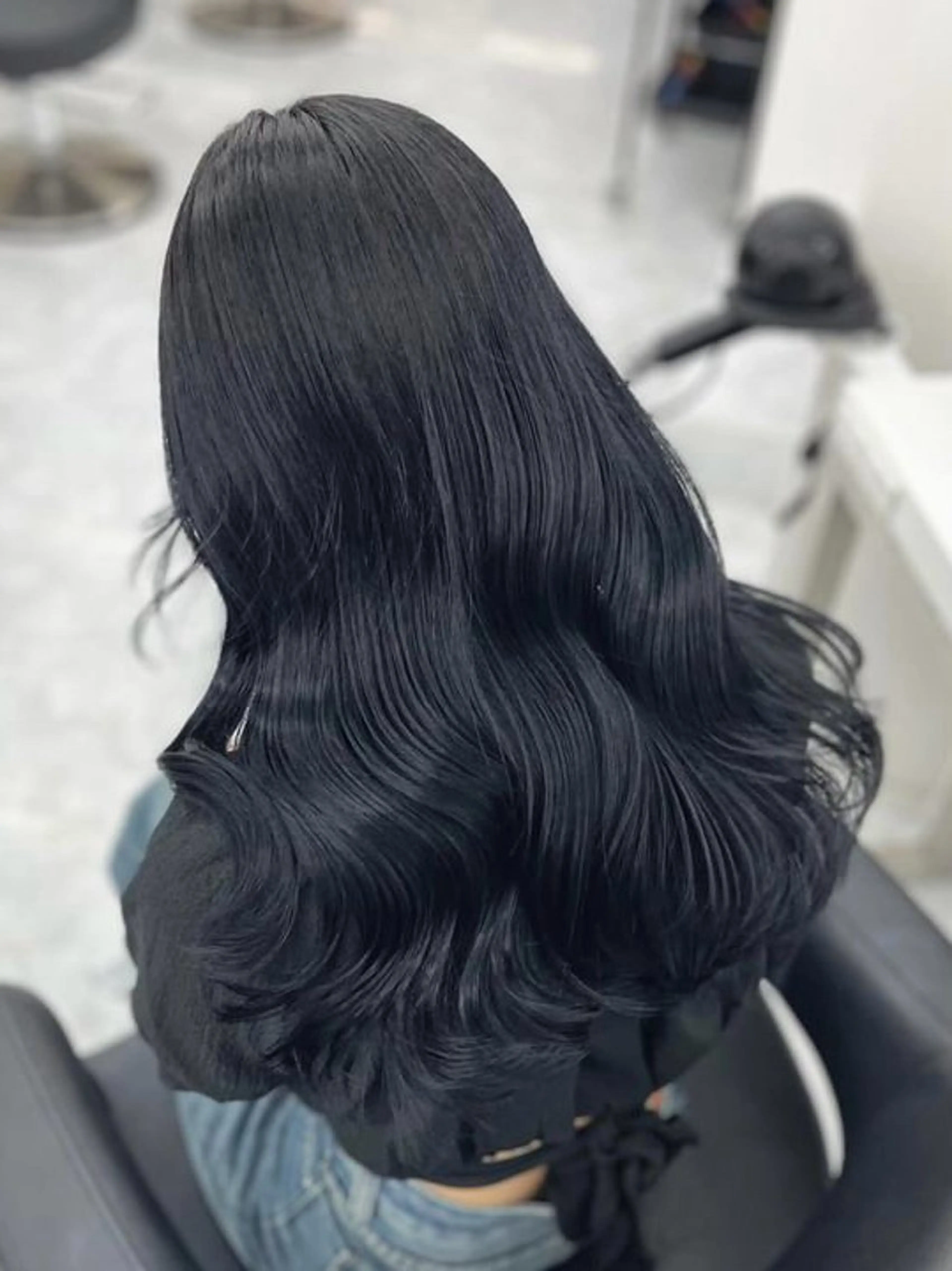 ロング カラー 黒髪 ブルーカラー ブルーブラック レッドカラー くびれヘア ヘアカラー トリートメント ヘアセット ブリーチなし I 髪質改善Ⅰたつやのヘアスタイル