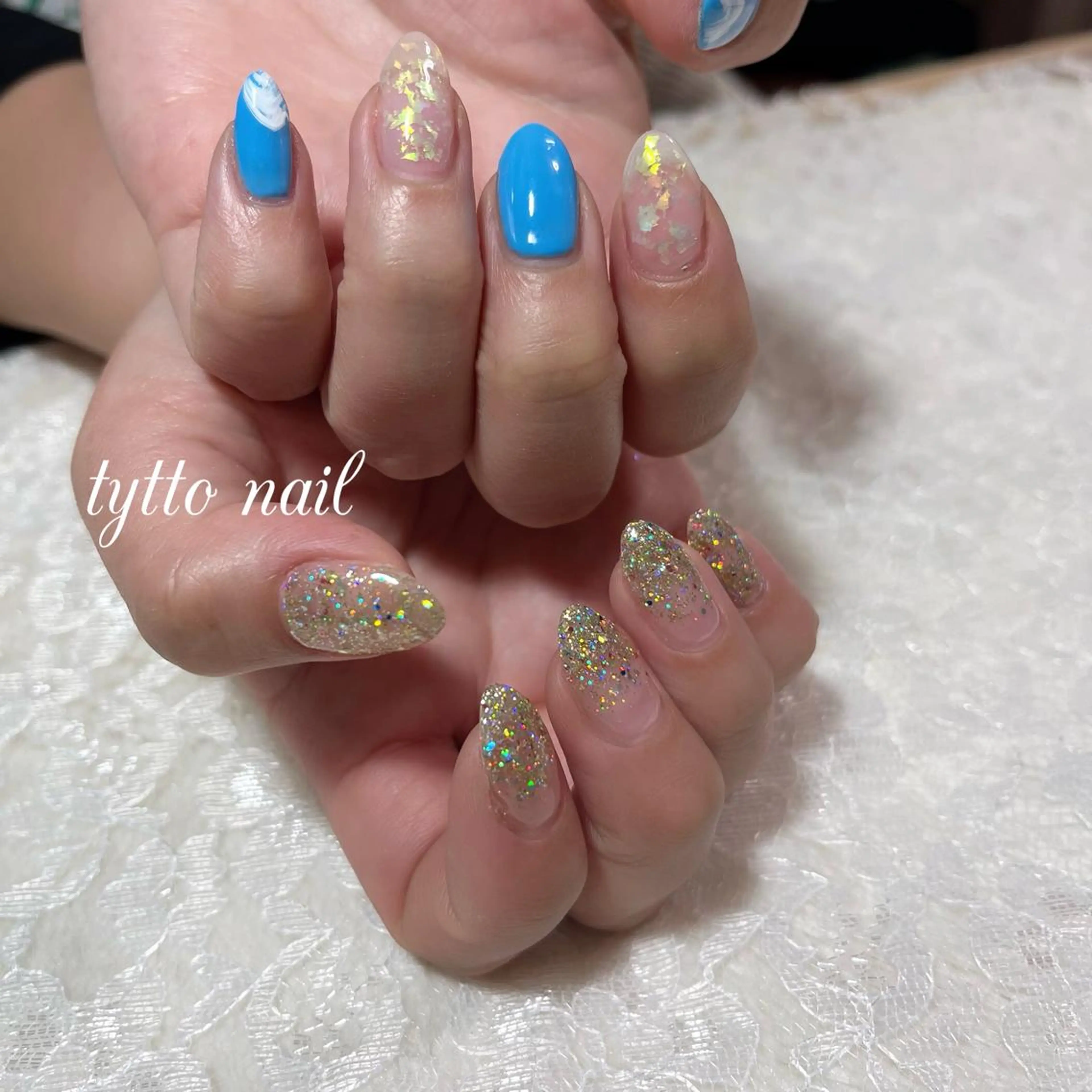 ネイル ブルー ホログラムネイル キラキラネイル ラメ(グリッター) tytto nail ❤︎‪‪eri‪‪のネイルデザイン