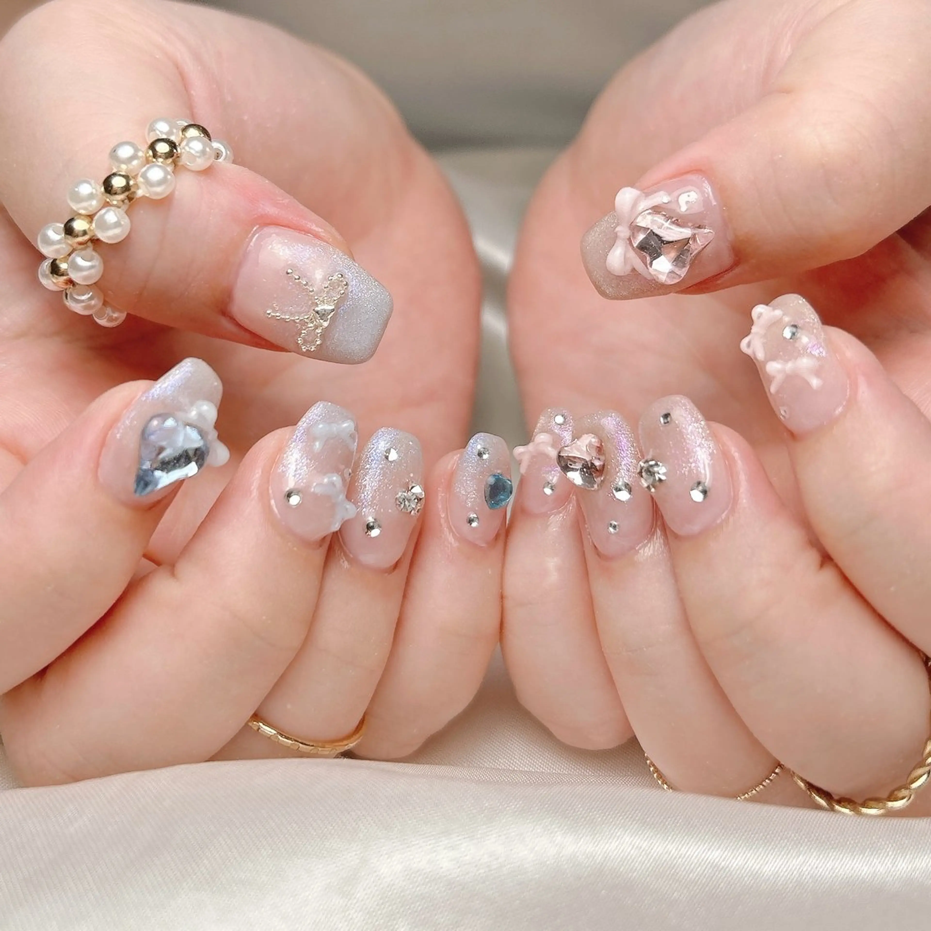 ネイル ブルー キラキラネイル ピンク ハンドネイル junna 金山.東別院.上前津のネイルデザイン