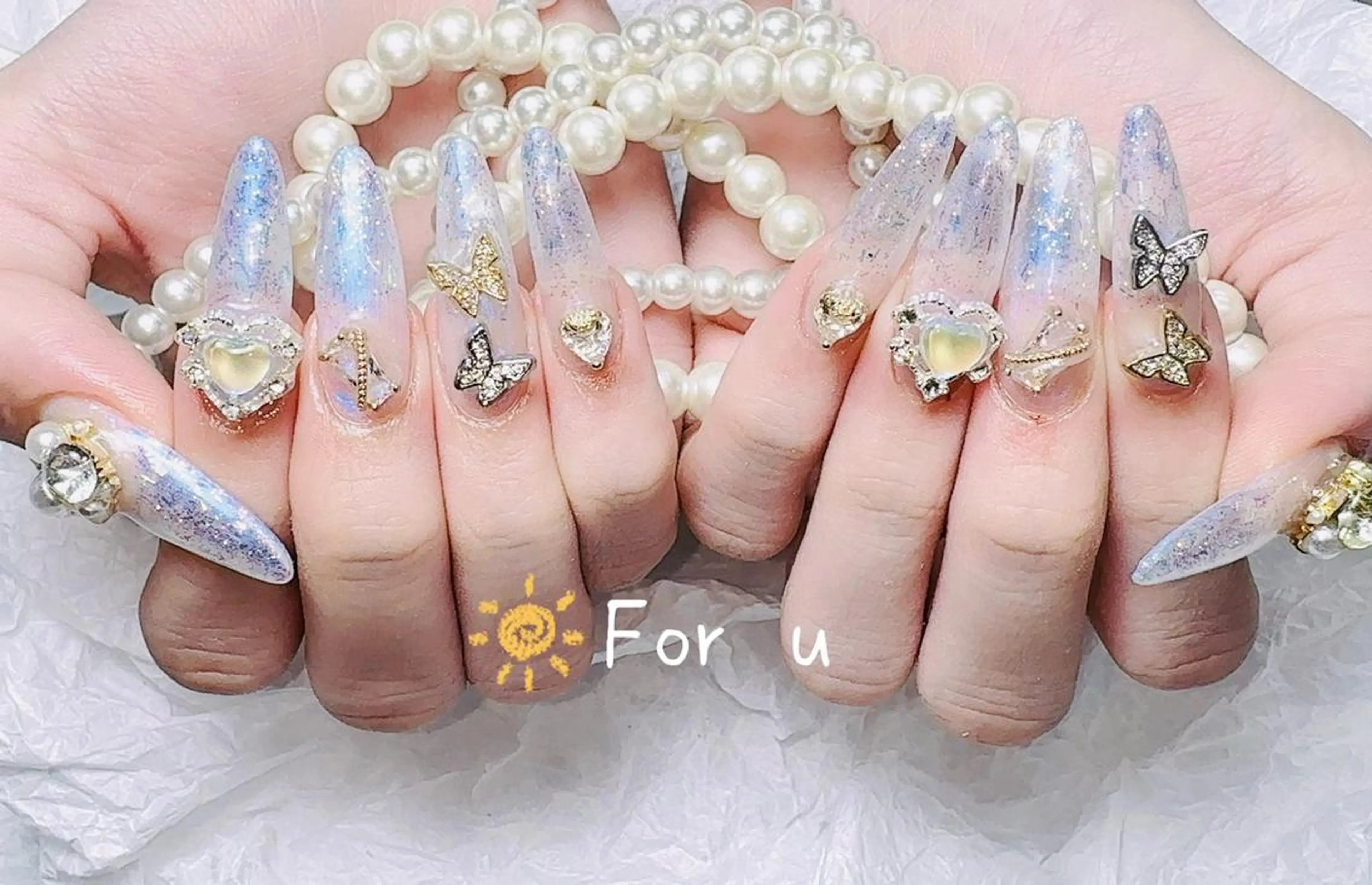 ネイル 長さ出し フレンチネイル ジェルネイル ガラスフレンチ 韓国ネイル ハンドネイル ハンドケア For U nail スカルプ専門店のネイルデザイン
