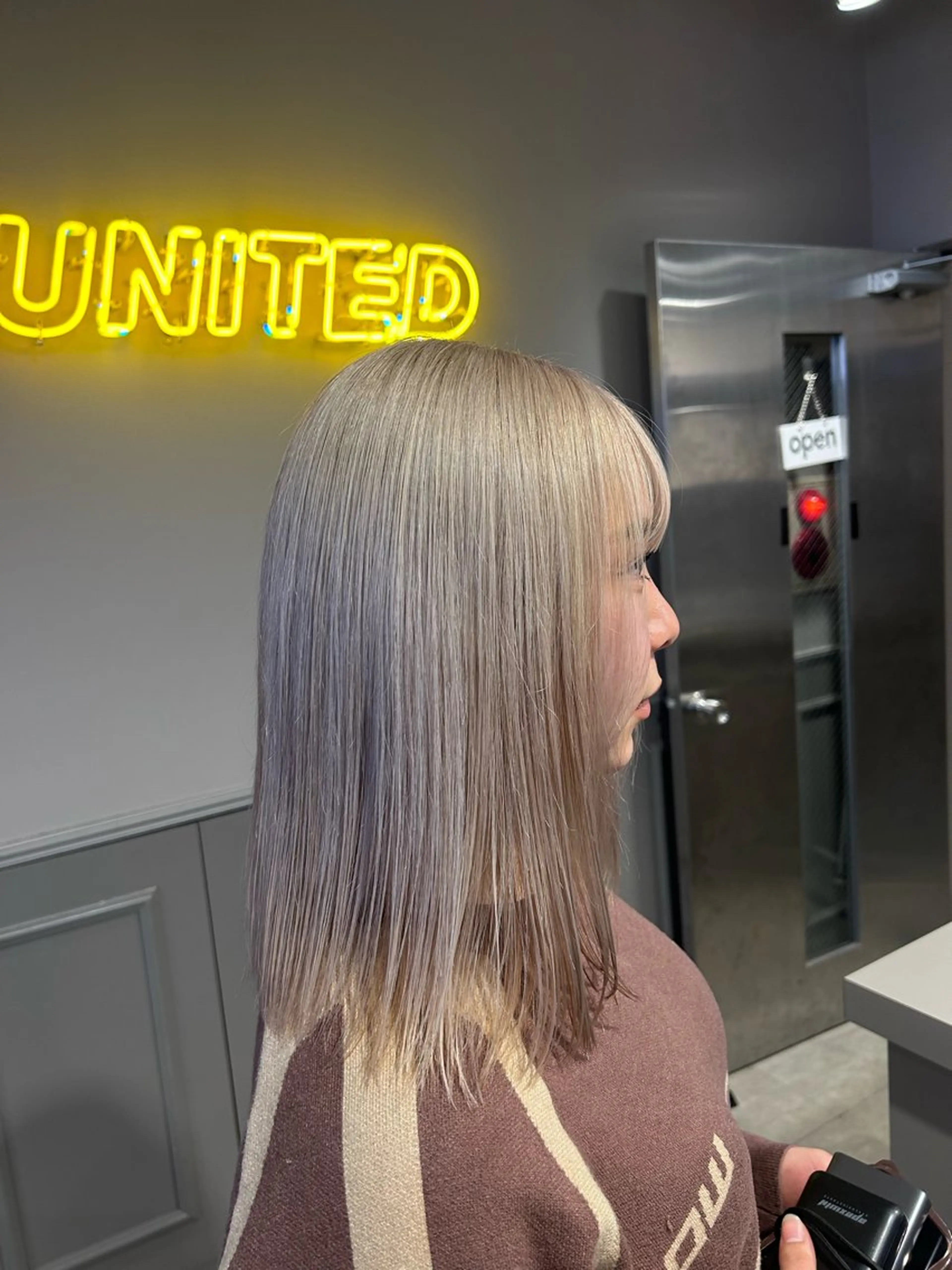 セミロング カラー パーマ ヘアアレンジ メンズ キッズ ブリーチなしカラー/ ブラウン/レイヤーのヘアスタイル