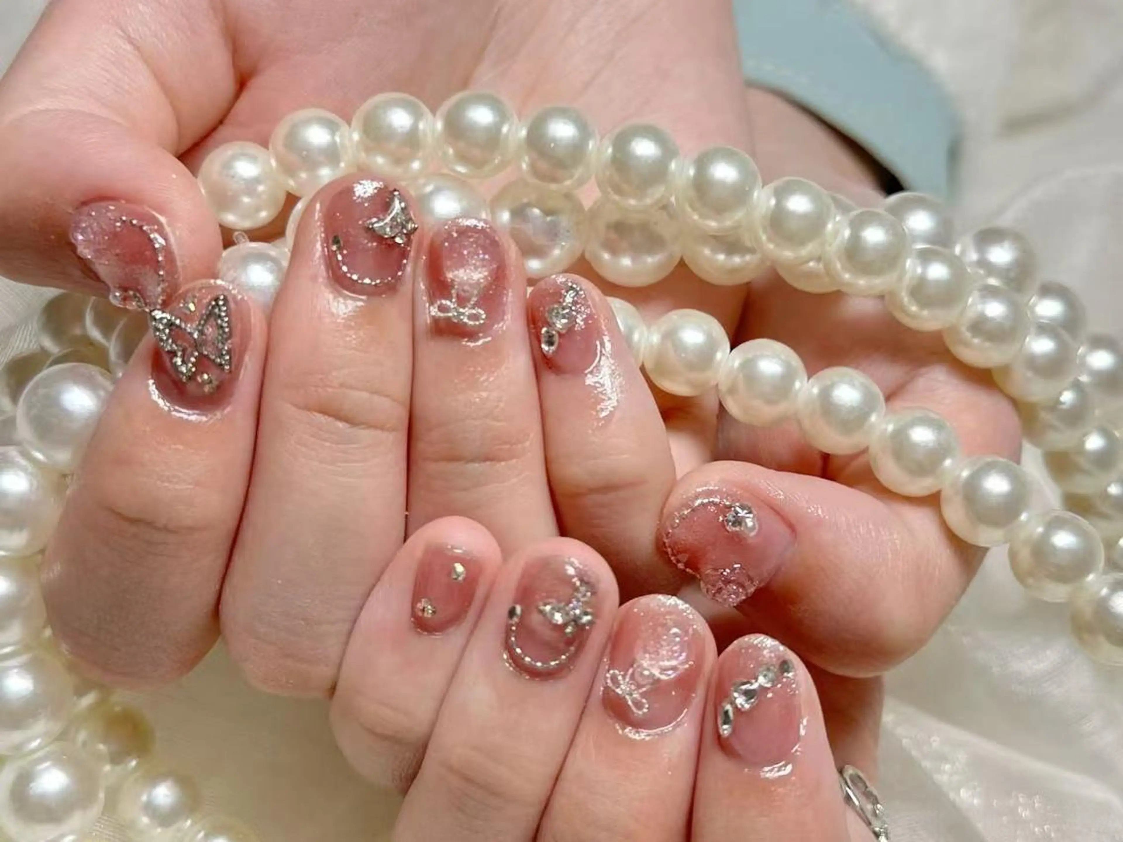 ネイル アートネイル クリアネイル 成人式 長さ出し フラッシュネイル ハンドネイル Ru na🍳のネイルデザイン