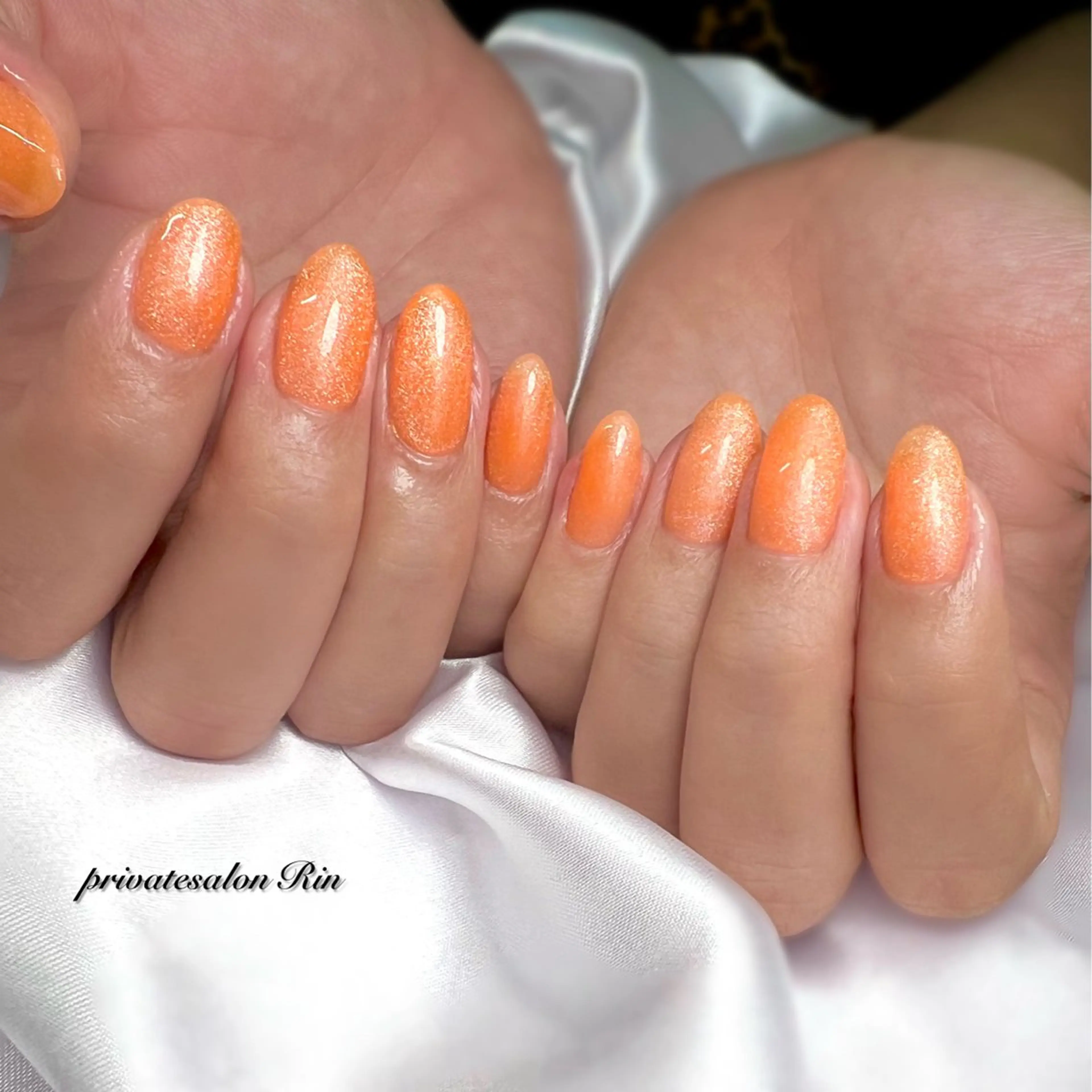 ネイル フラッシュネイル マグネットネイル オレンジ ハンドネイル private salon Rinのネイルデザイン