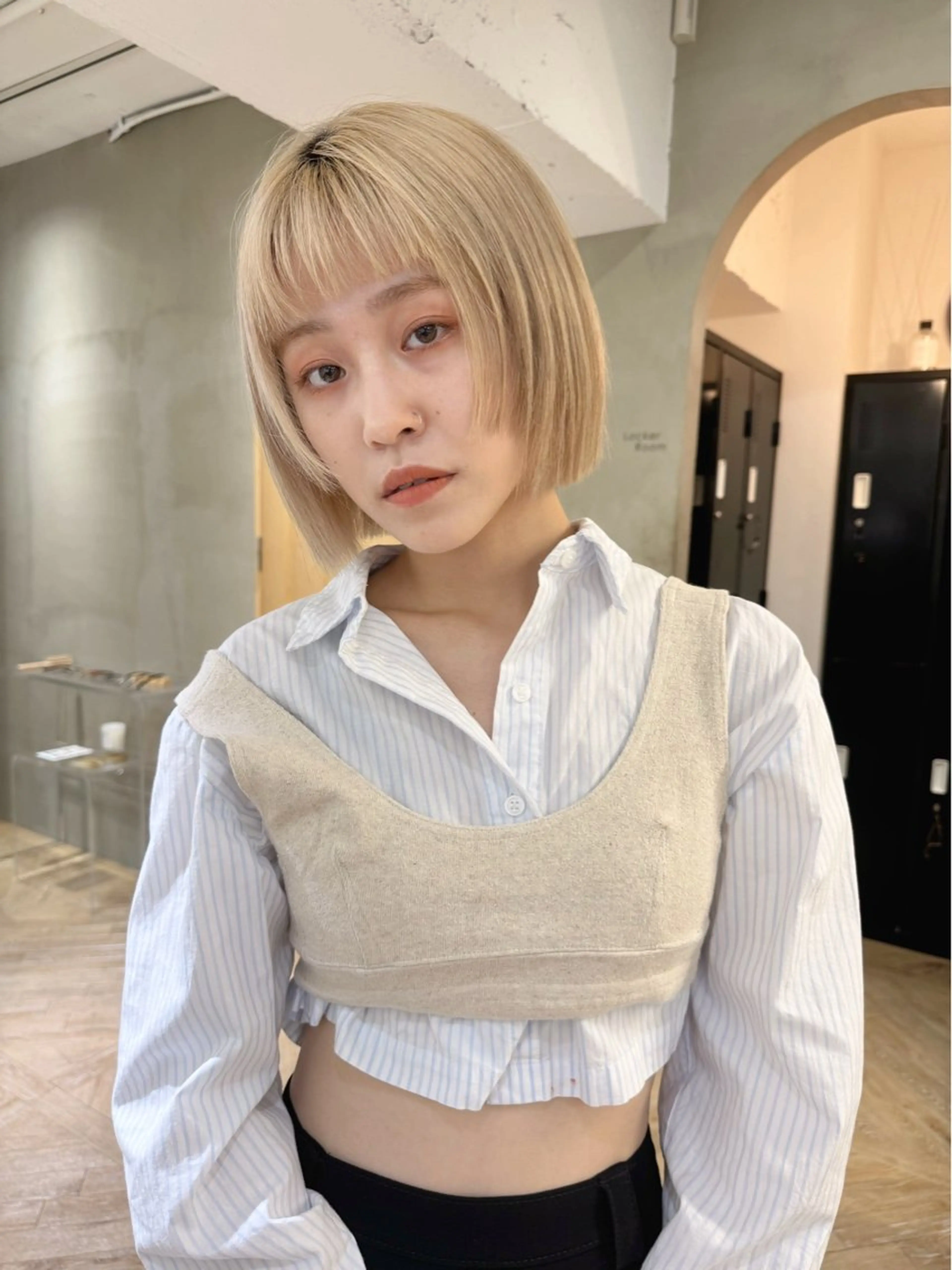 ミディアム カラー ベージュカラー ダブルカラー イルミナカラー ミルクティーベージュ ボブ カット ヘアカラー トリートメント ボブ/レイヤー 🌟梅田盛一🌟のヘアスタイル