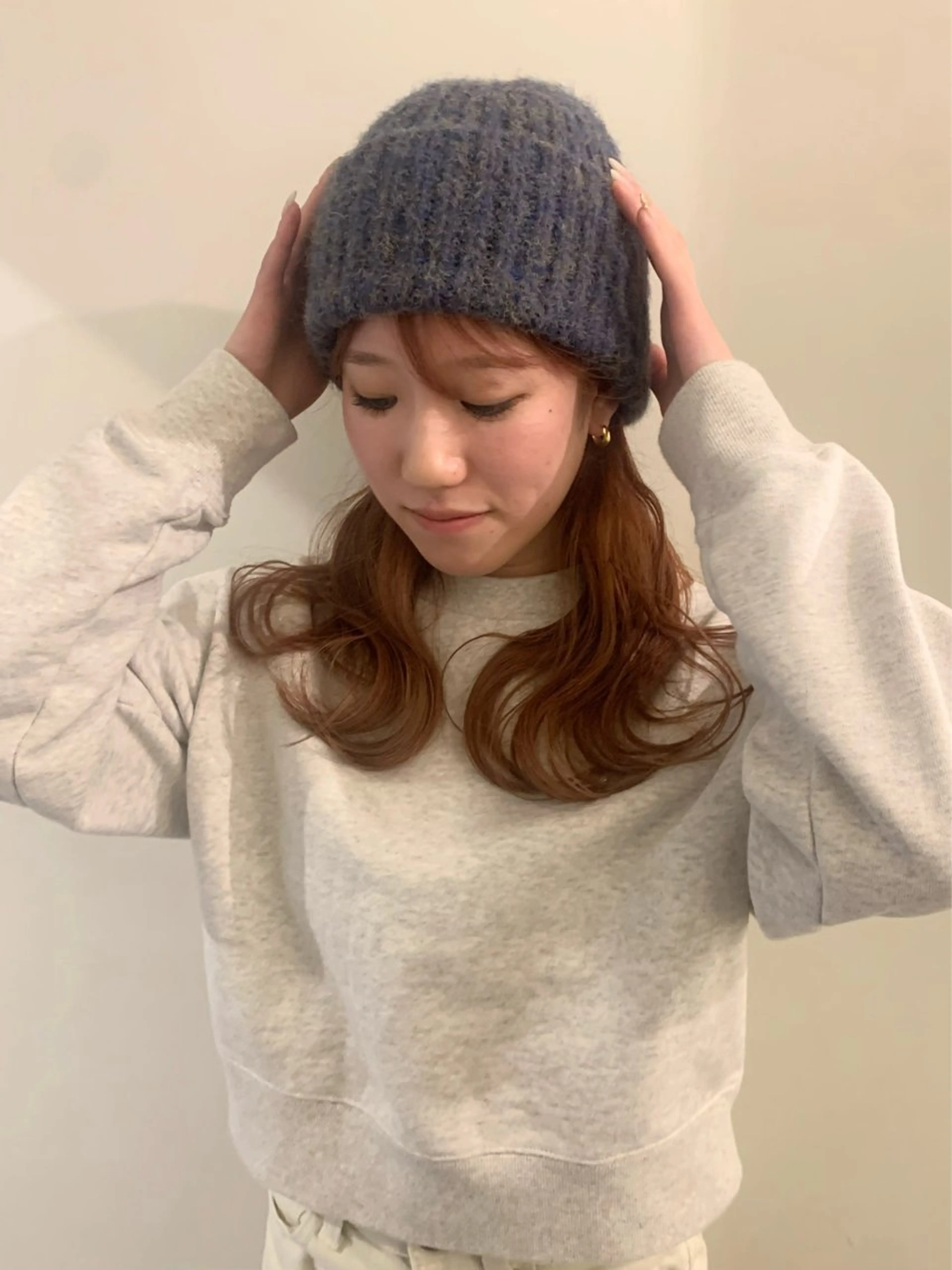 セミロング カラー ブリーチ ブラウンカラー オレンジ オレンジブラウン カット ヘアカラー 落合希 Olivebeigeのヘアスタイル