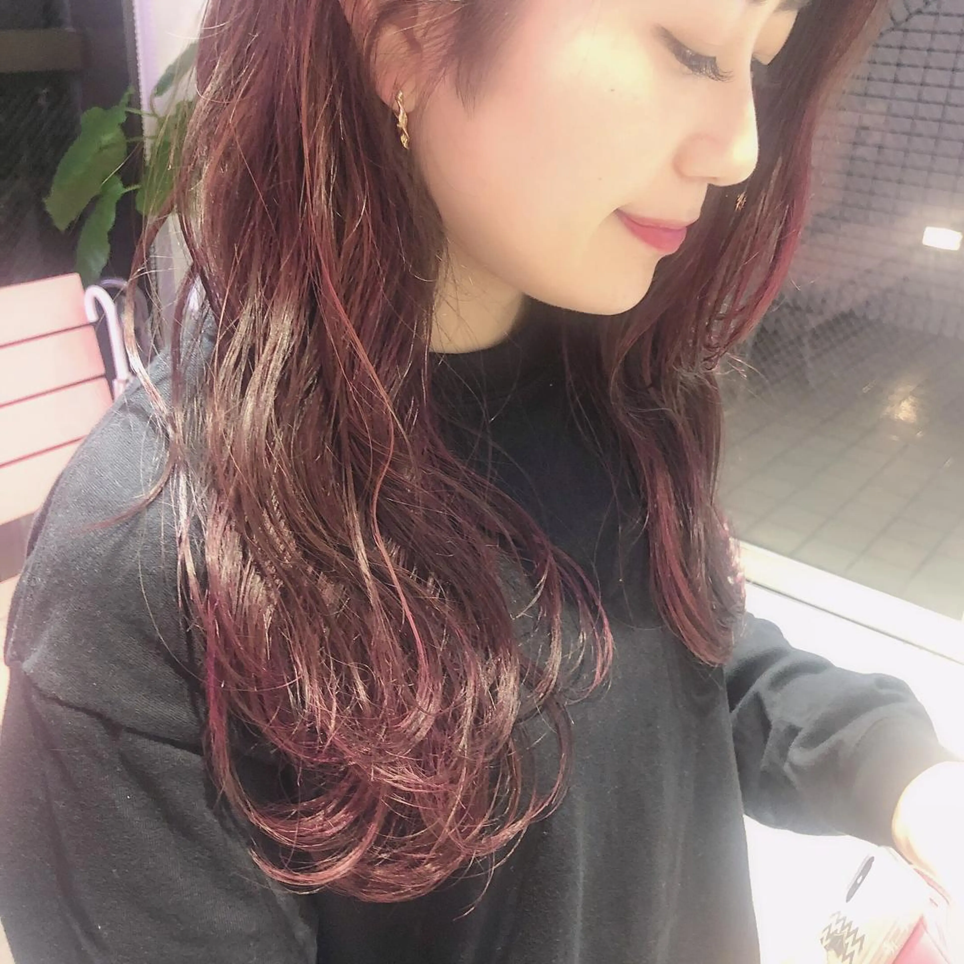 ロング カラー ハイライトカラー ピンクカラー ハイライト 透明感カラー× レイヤーカット✨高梨のヘアスタイル