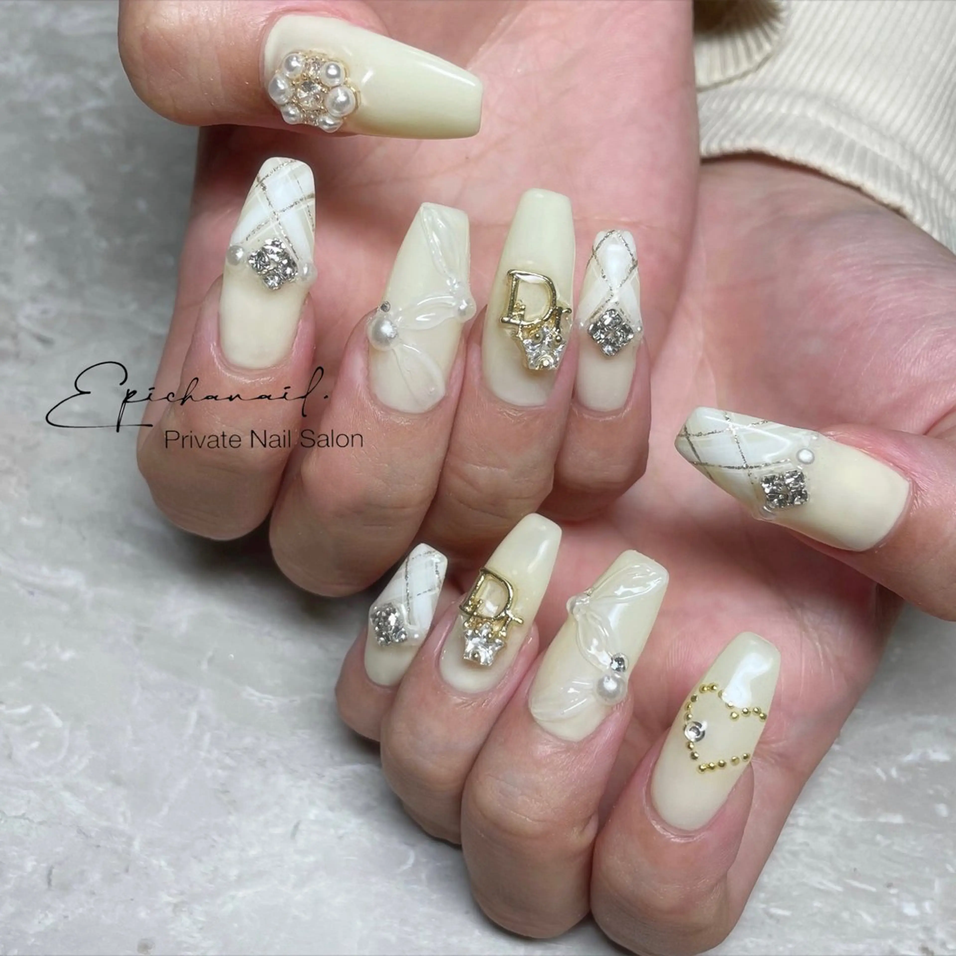 ネイル ハート リボン 黄色 EPICHA NAILのネイルデザイン