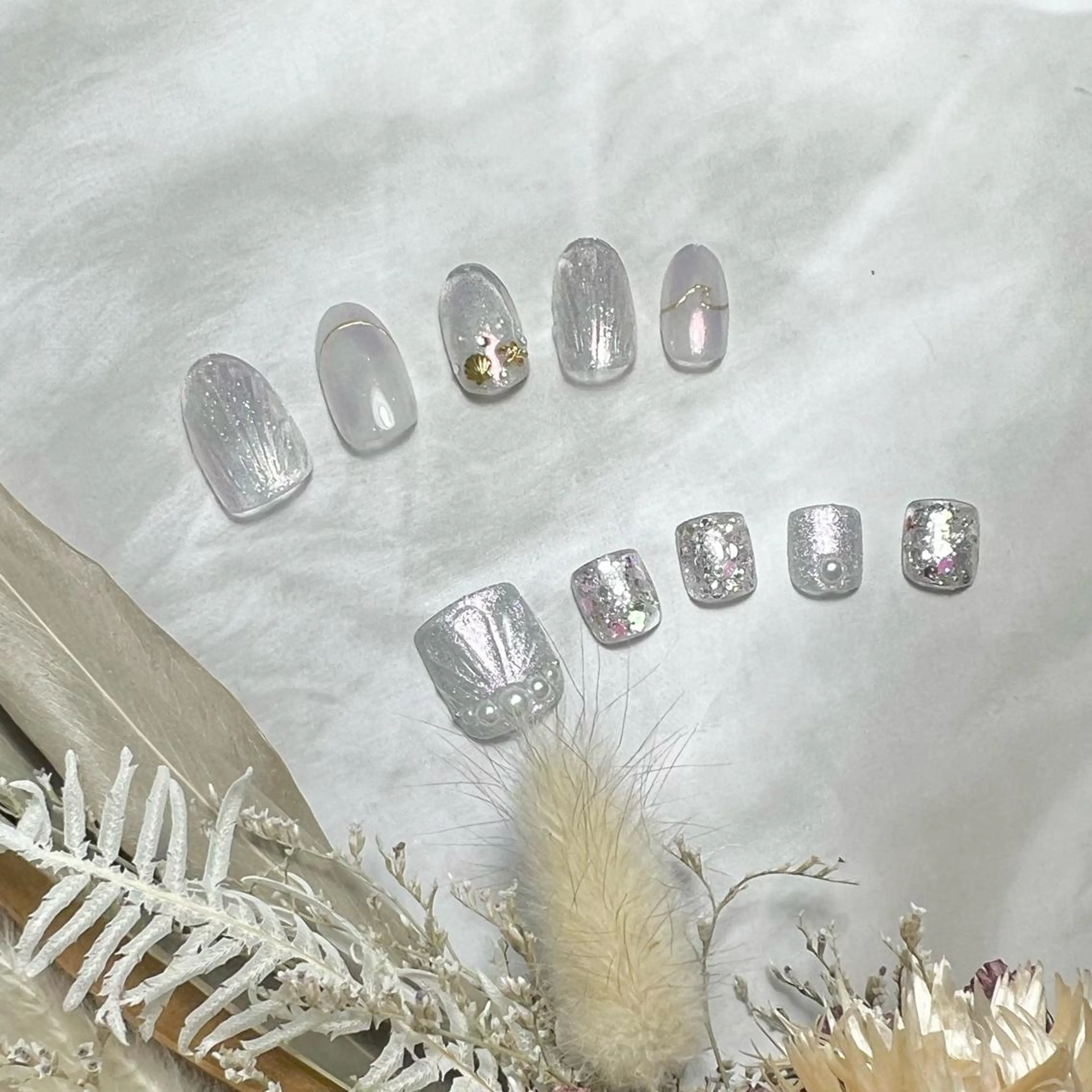 ネイル フットネイル フレンチネイル ジェルネイル ガラスフレンチ 韓国ネイル Kanna Yuki カンナユキのネイルデザイン