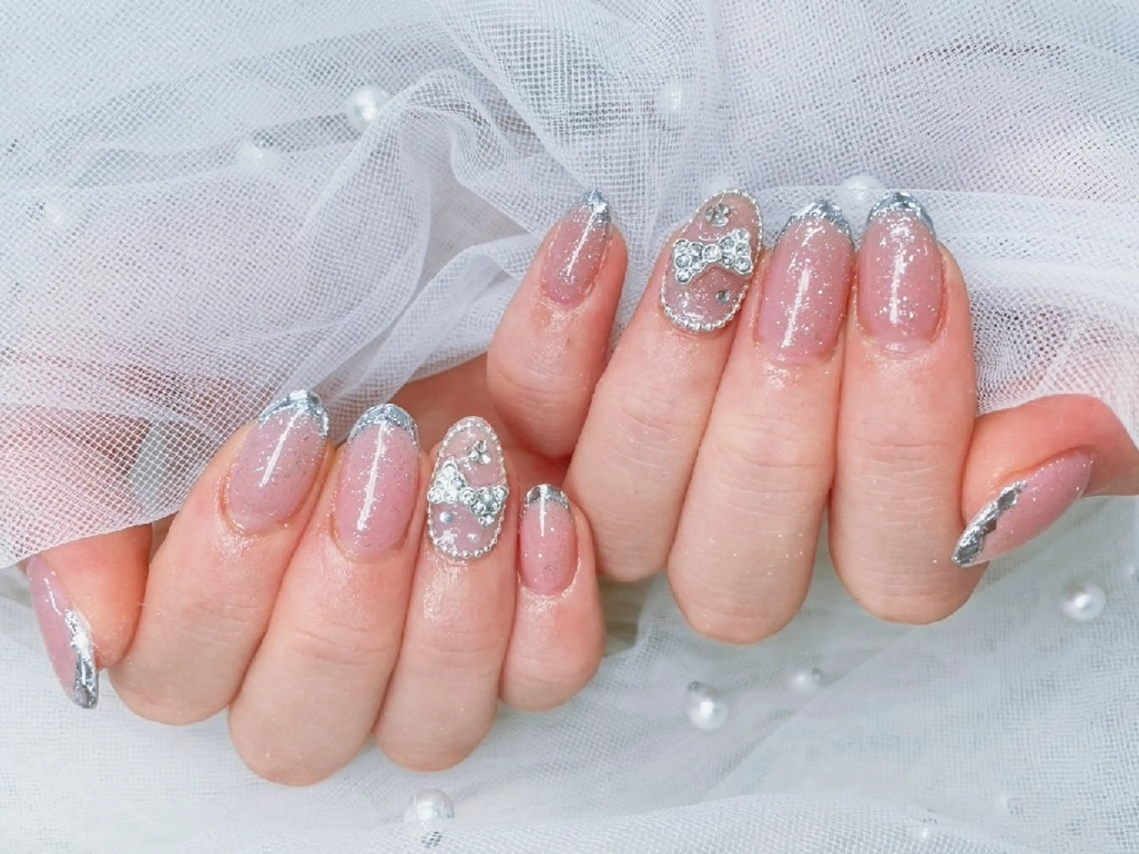 ネイル チークネイル 長さ出し フラッシュネイル フレンチネイル ジェルネイル Chouette Nailのネイルデザイン