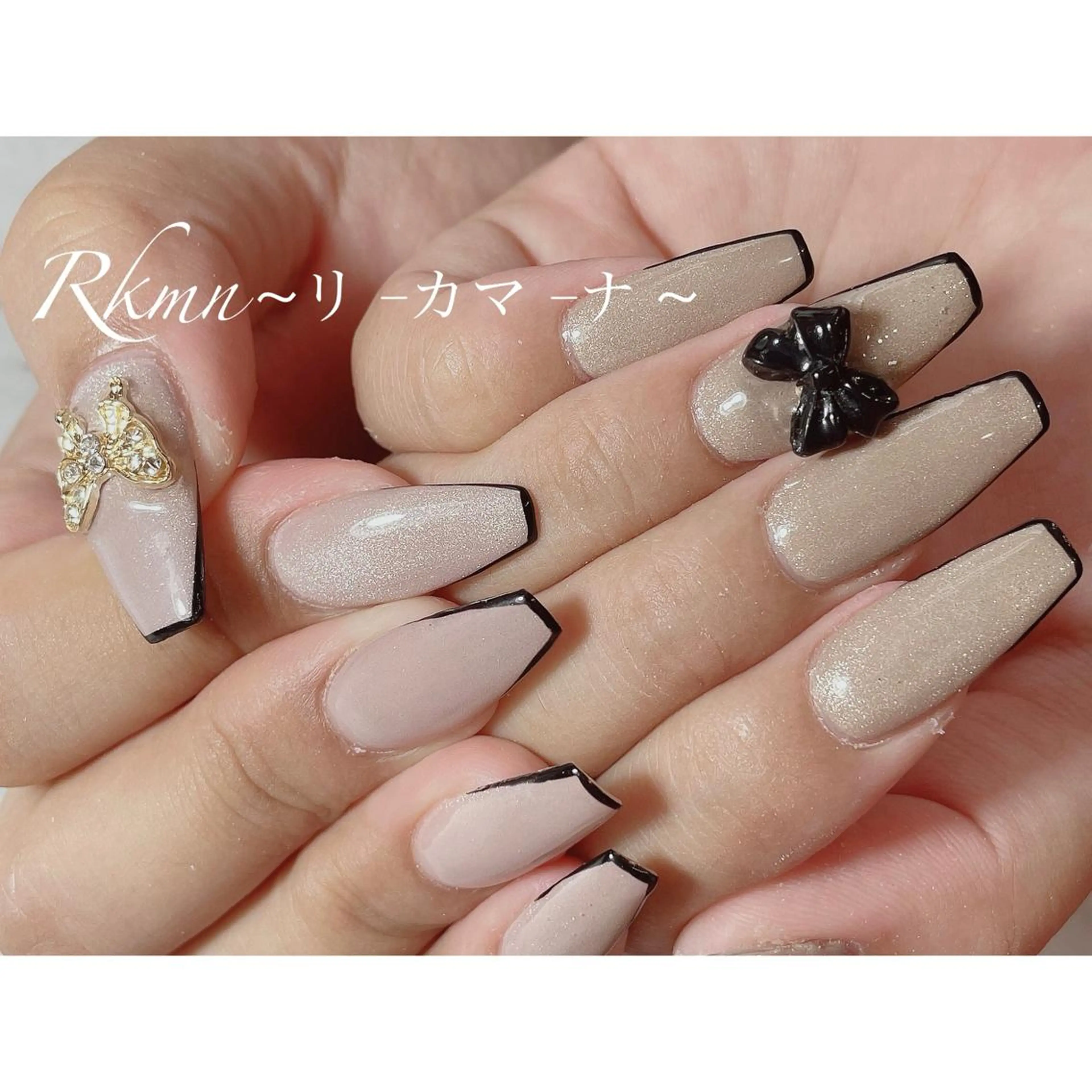 ネイル アートネイル フレンチネイル マグネットネイル リボン 春ネイル ハンドネイル フットネイル ハンドケア Rkmn ~リ-カマ-ナ~のネイルデザイン