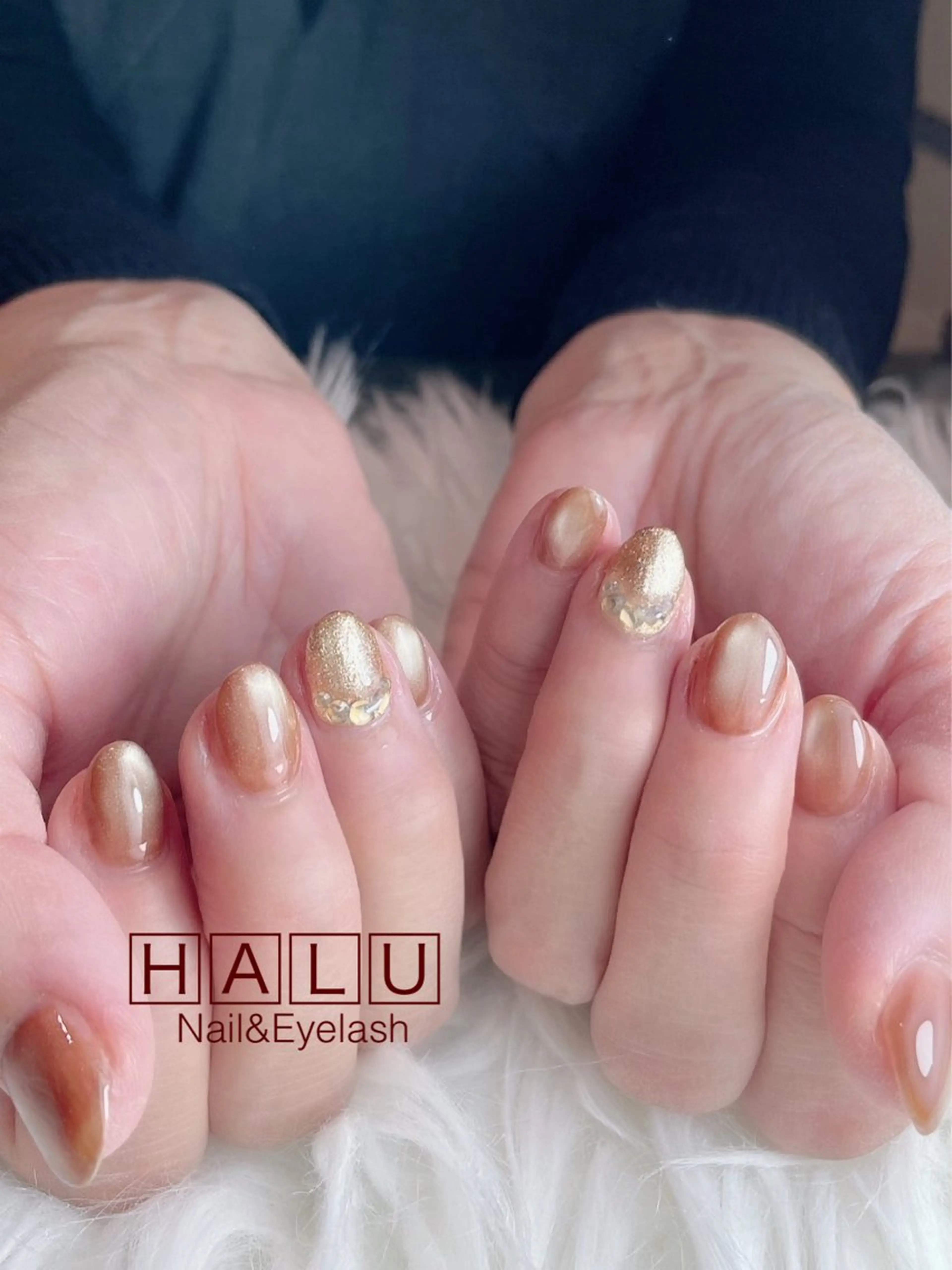 ネイル ブラウン ゴールド HALU ハルのネイルデザイン