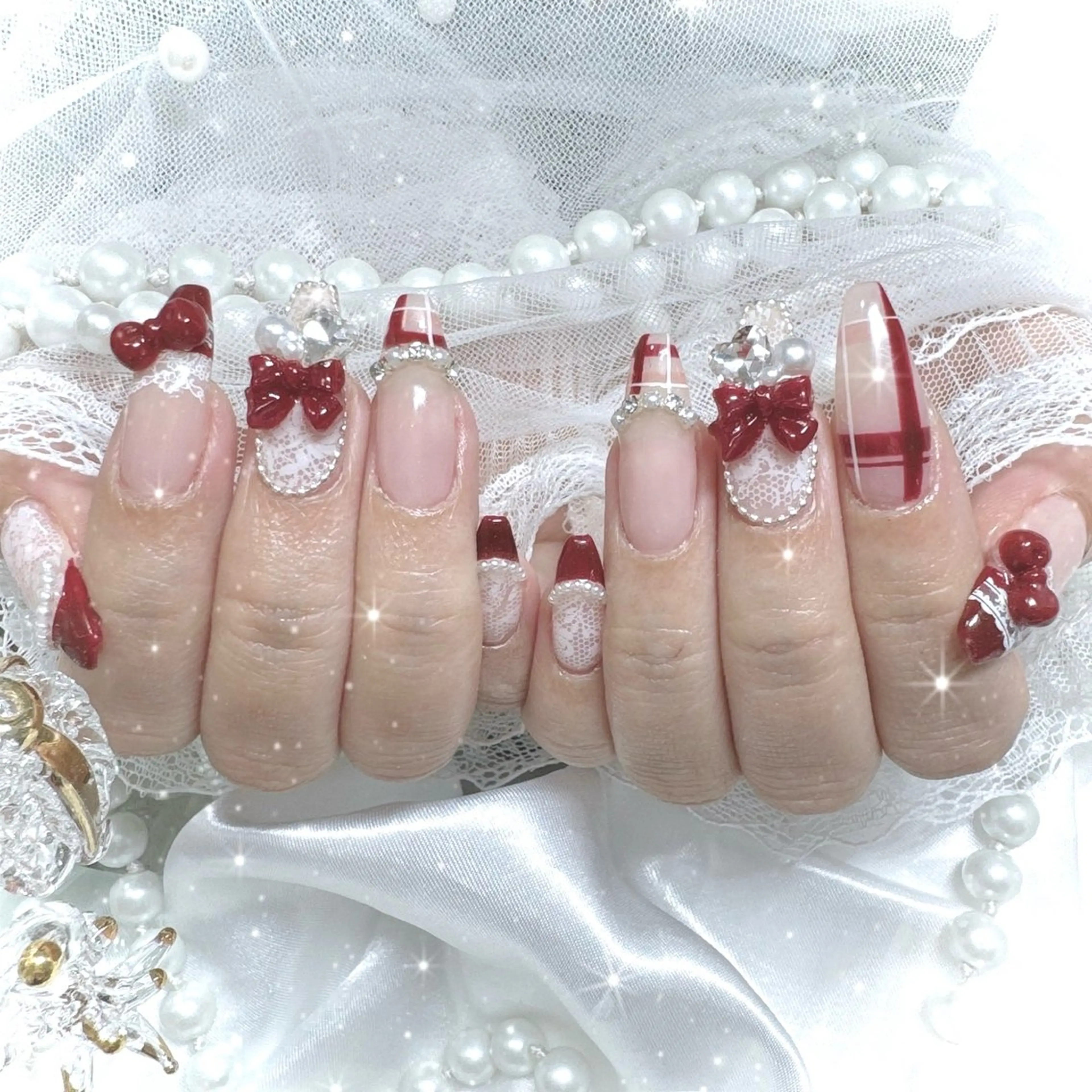 ネイル アートネイル 持ち込み リボン ネイルチップ ハンドネイル Marin nailのネイルデザイン