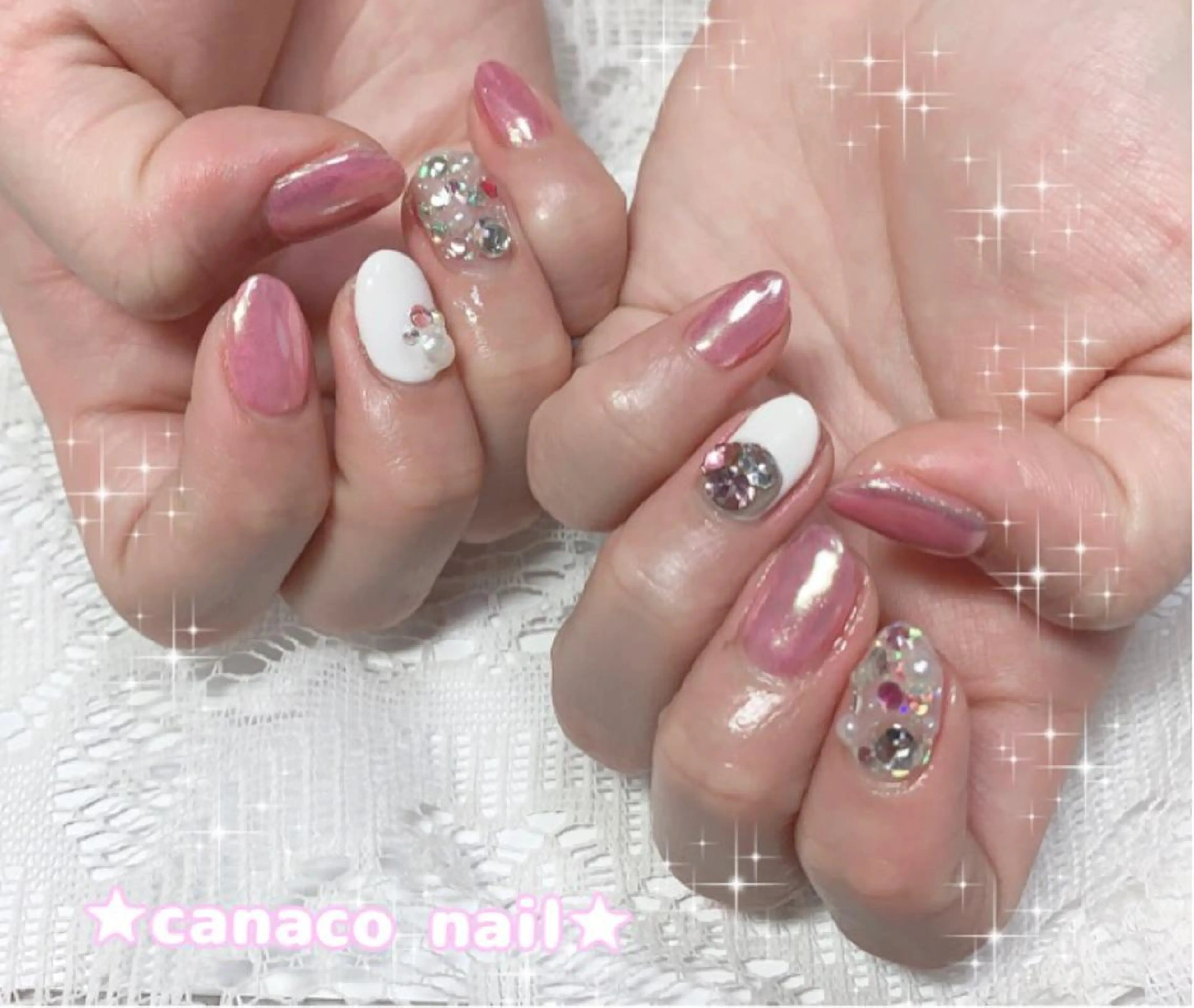 ネイル キラキラネイル ミラーネイル ストーンネイル ハンドネイル ハンドケア Felice所属・ベテランネイル cnc nailのネイルデザイン