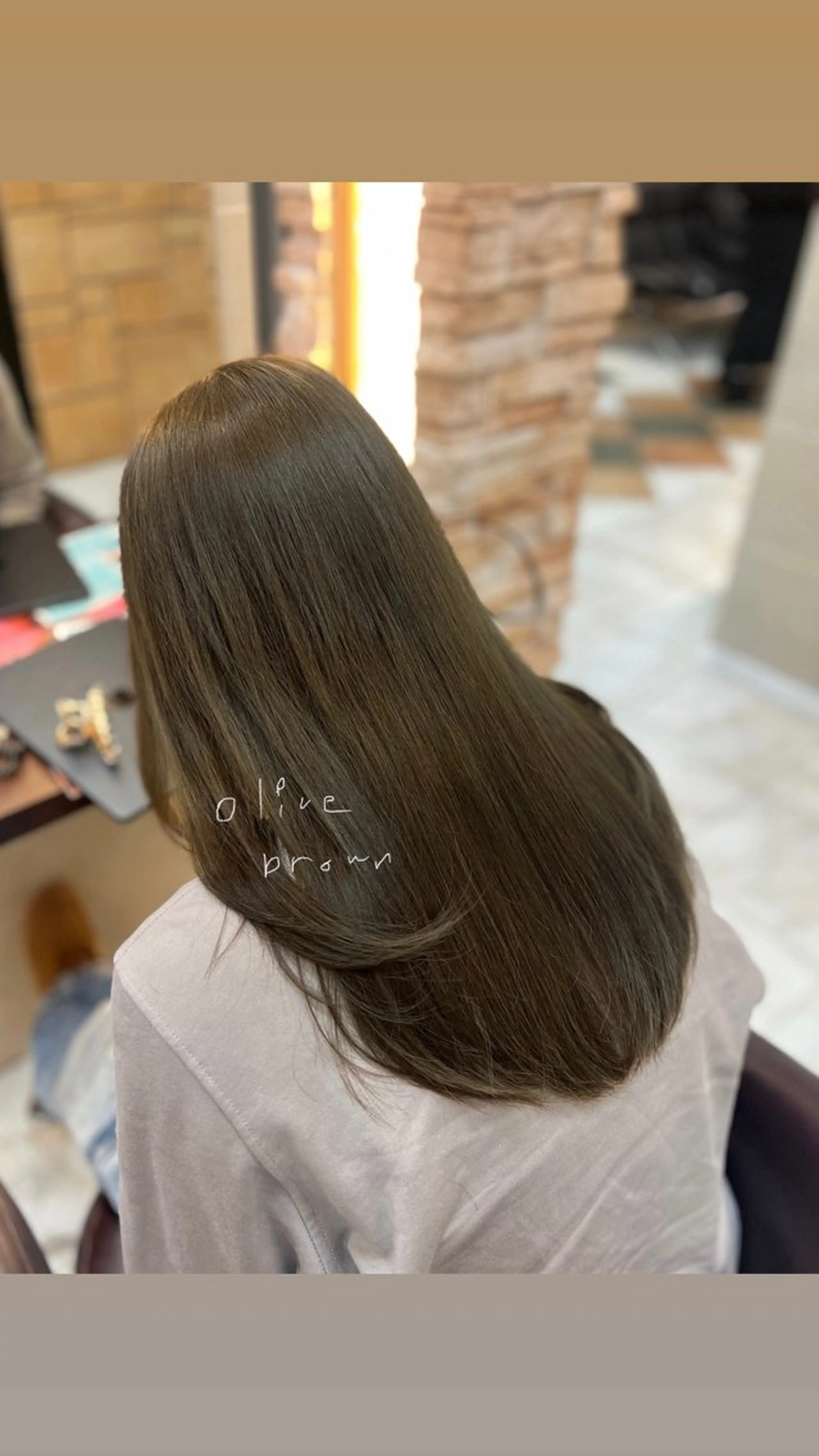 ロング カラー ベージュカラー ダブルカラー オリーブベージュ オリーブカラー Luana .Rioneのマツエク・マツパデザイン