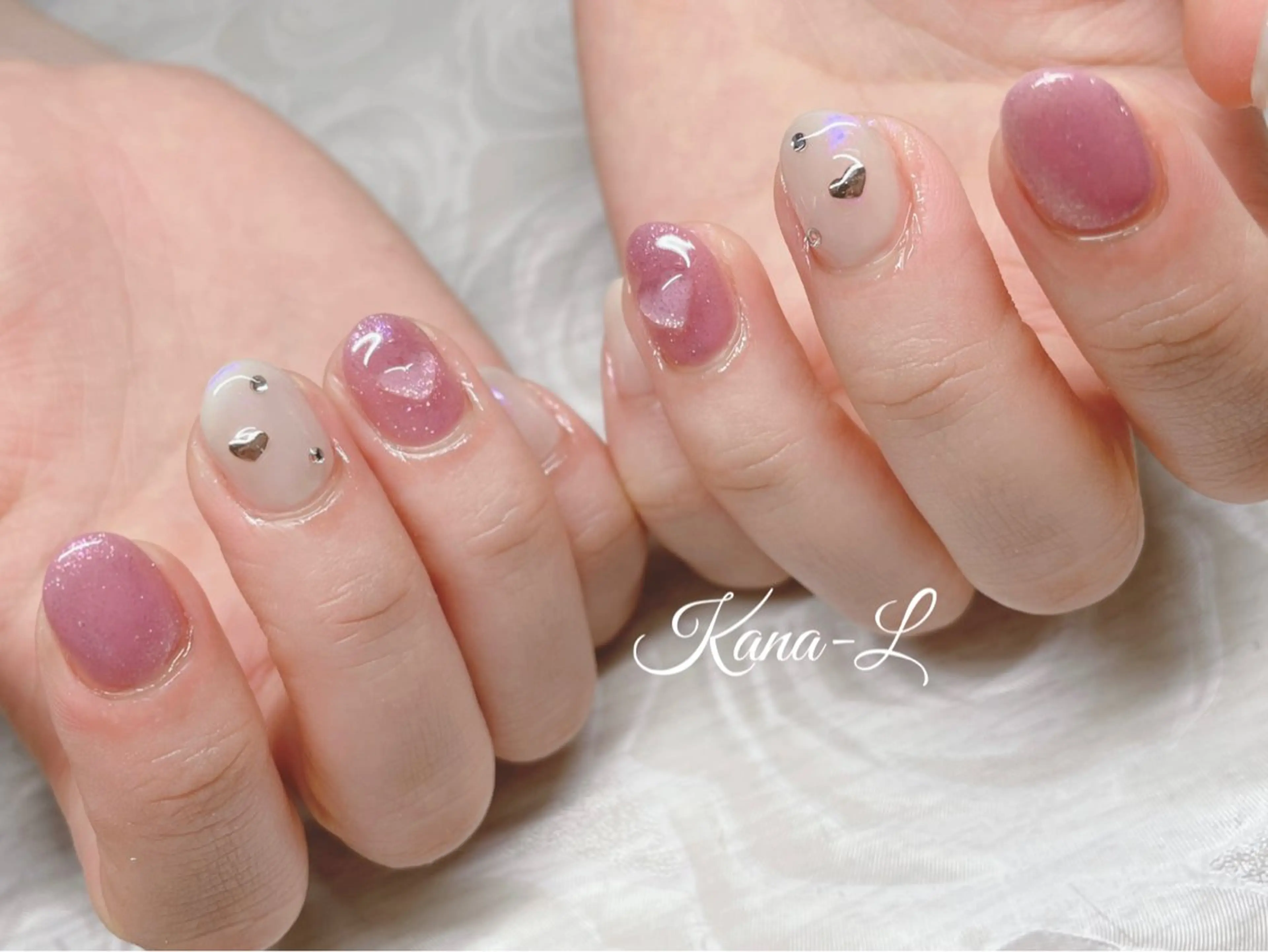 カラー ネイル ピンクカラー オーロラネイル ジェルネイル ハート 韓国ネイル 芦辺 香奈のネイルデザイン