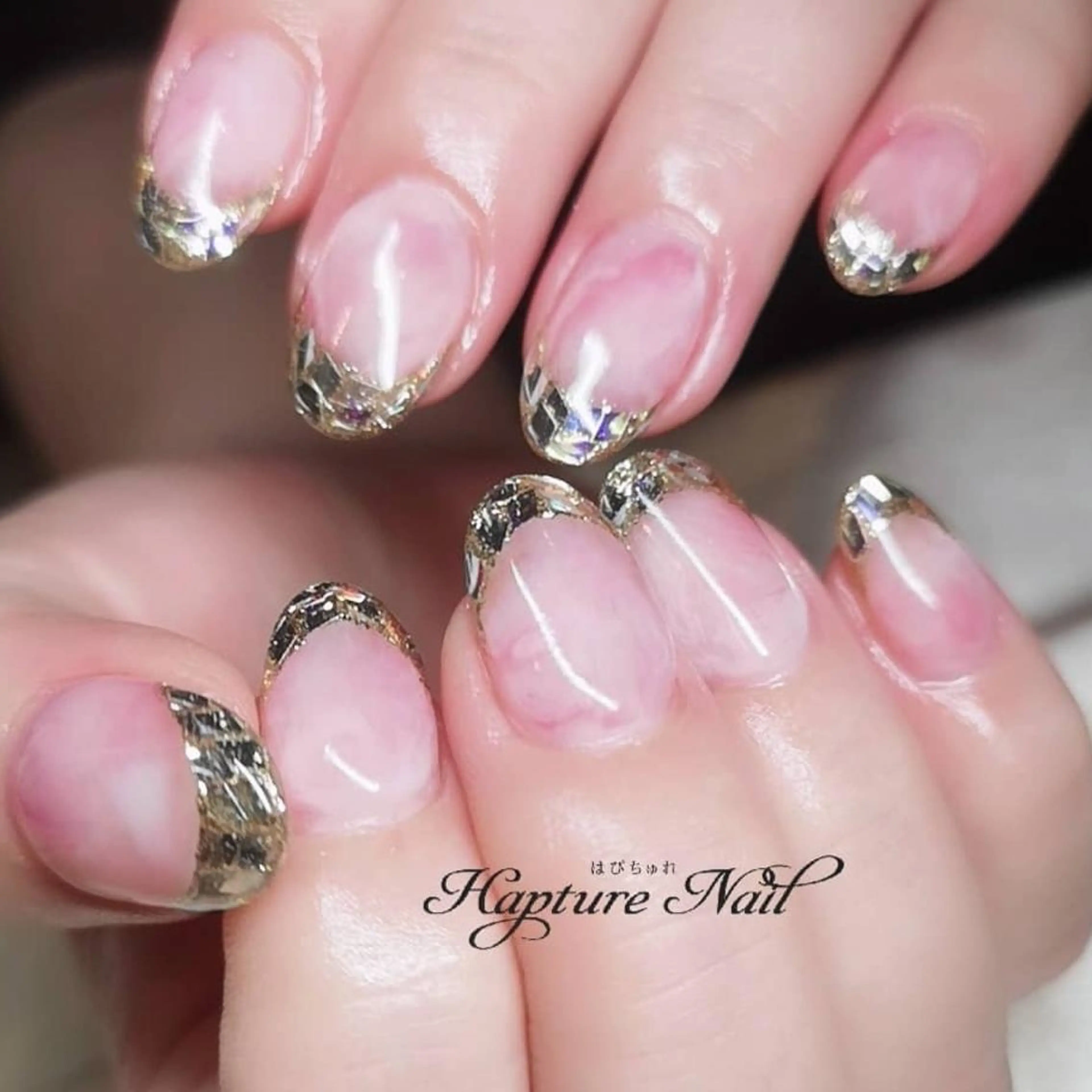 ネイル アートネイル フレンチネイル ガラスフレンチ キラキラネイル 大理石ネイル(マーブル) m- Hiroのネイルデザイン