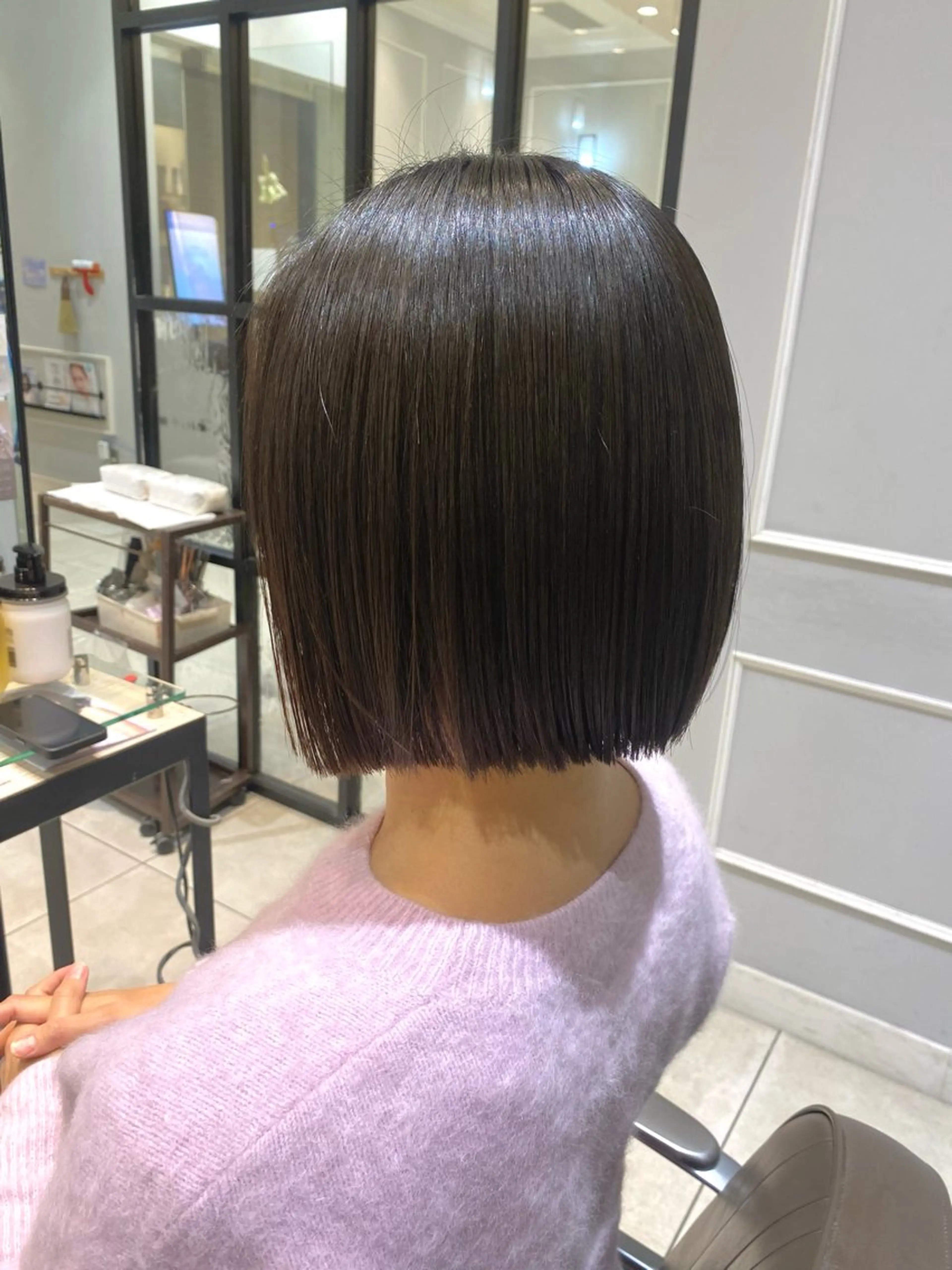 ショート 切りっぱなしボブ ボブ カット トリートメント 韓国ヘア🍒渡辺 咲🍒のヘアスタイル