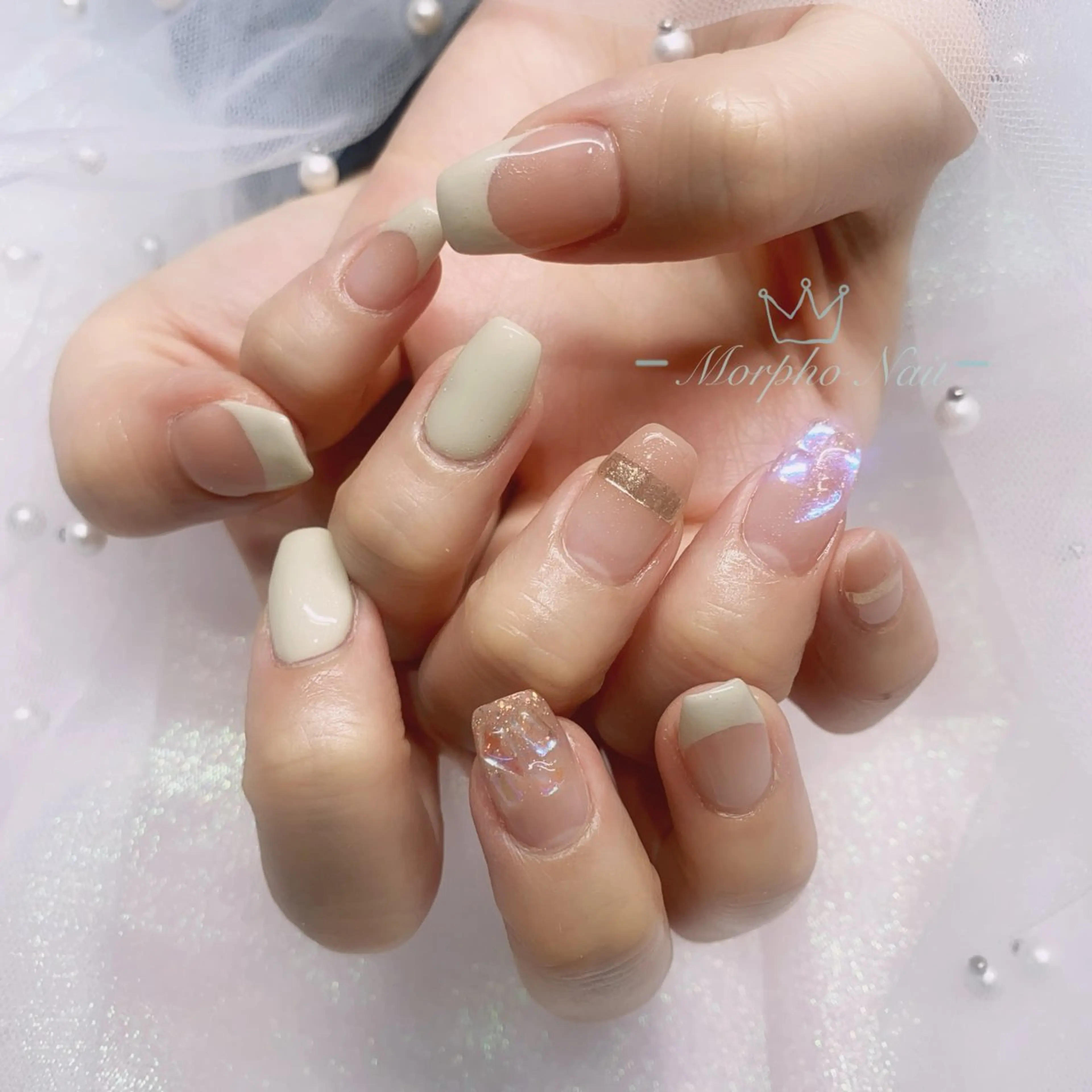 ネイル 長さ出し ジェルネイル キラキラネイル 大理石ネイル(マーブル) ニュアンスネイル Morpho nailのネイルデザイン