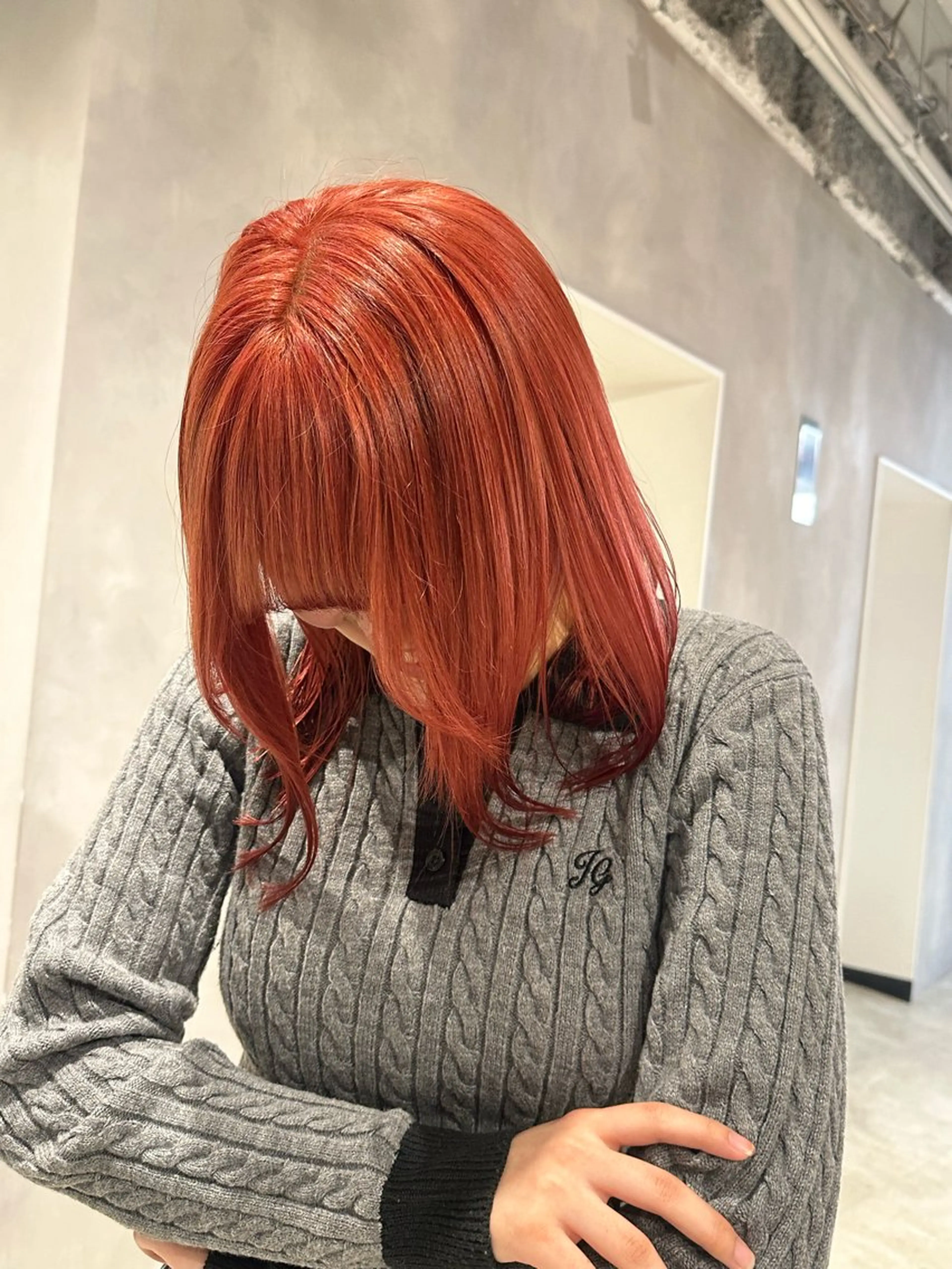 ミディアム カラー ブリーチ ダブルカラー ハイトーンカラー オレンジ レッドカラー ハイトーン/ショート /akane🐰♥️のヘアスタイル