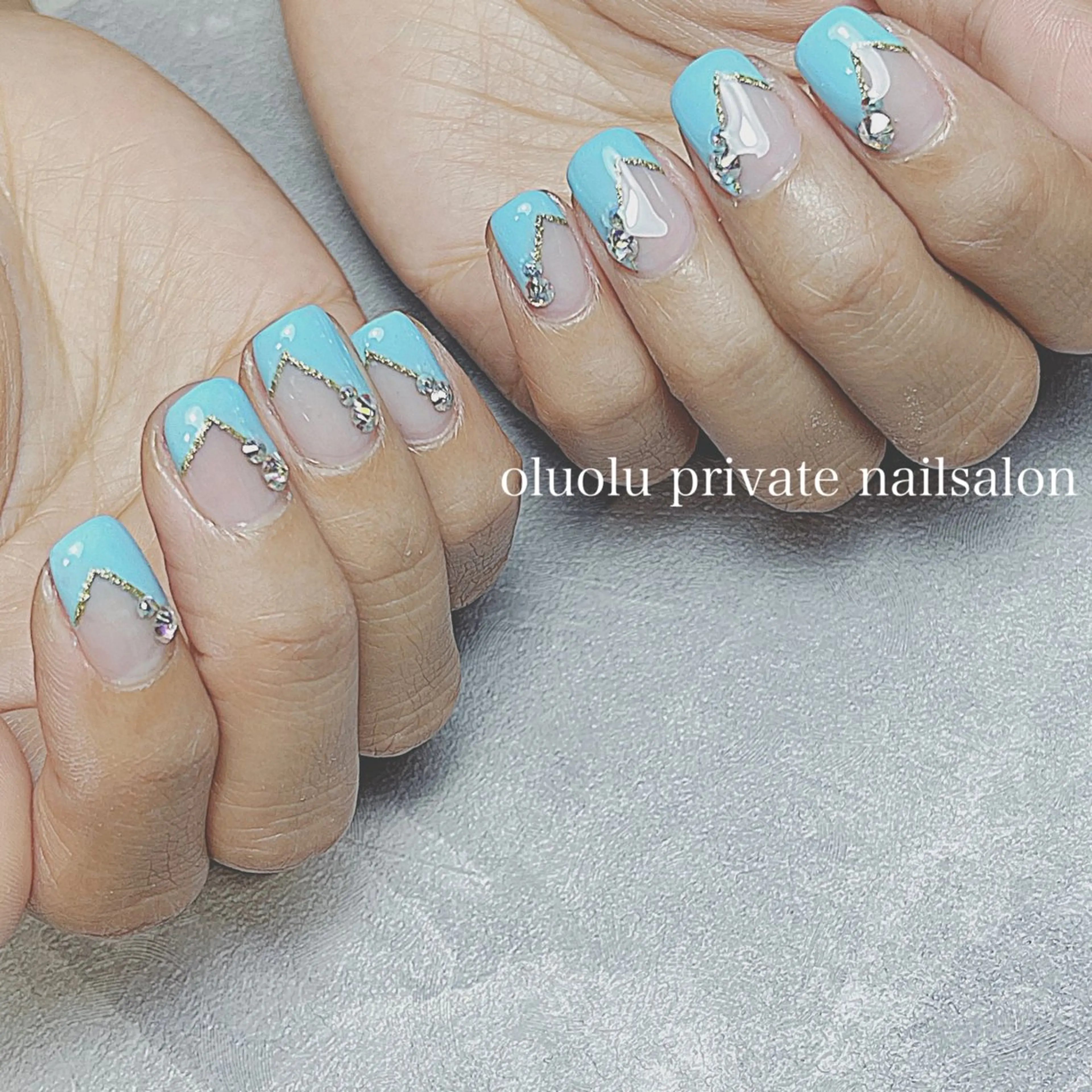 ネイル アートネイル フットネイル ジェルネイル 水色 パラジェル ハンドネイル 大村 紬華のネイルデザイン