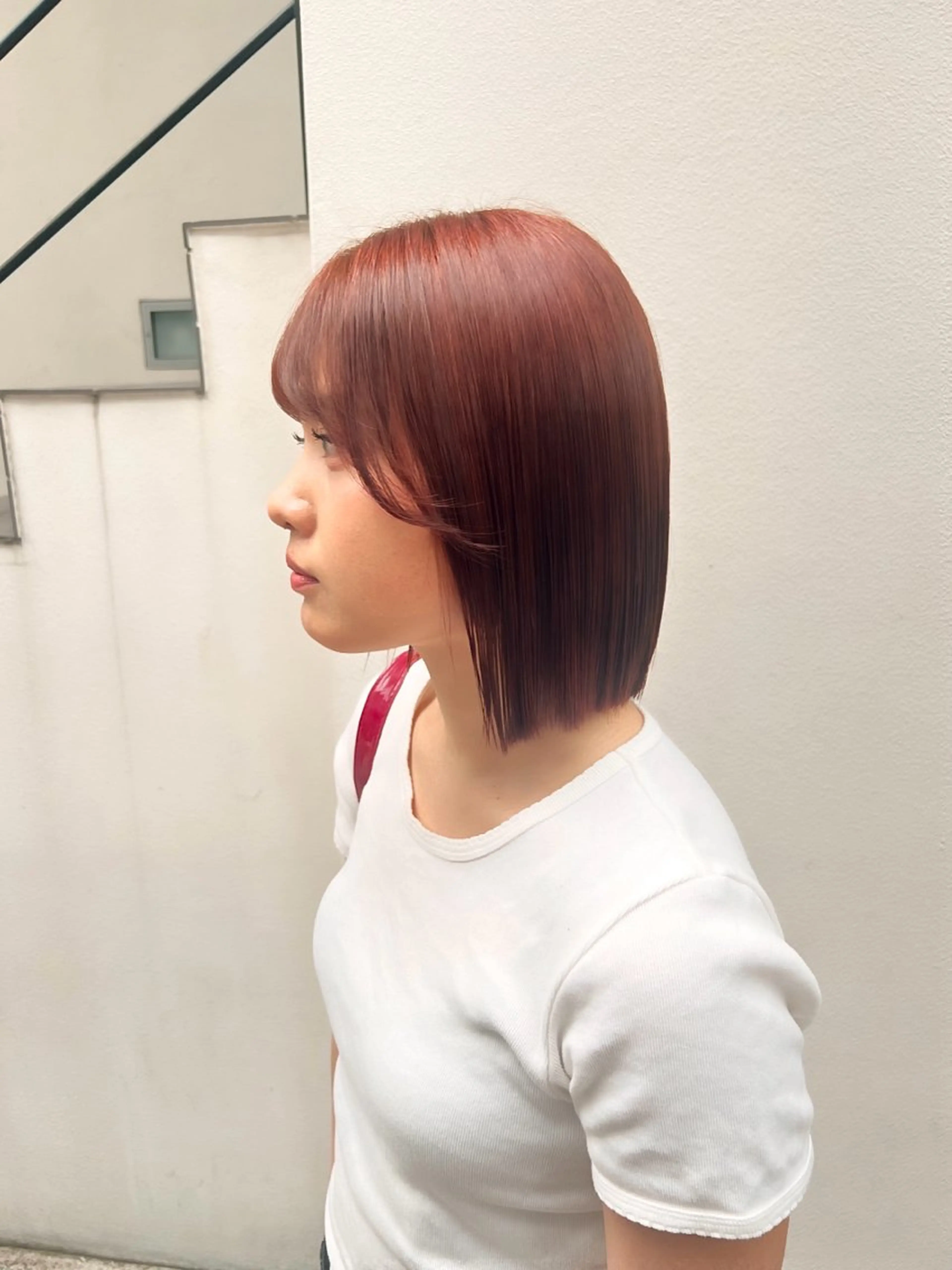 セミロング カラー オレンジ 透明感/血色カラー/ 似合せレイヤー/ゆいのヘアスタイル