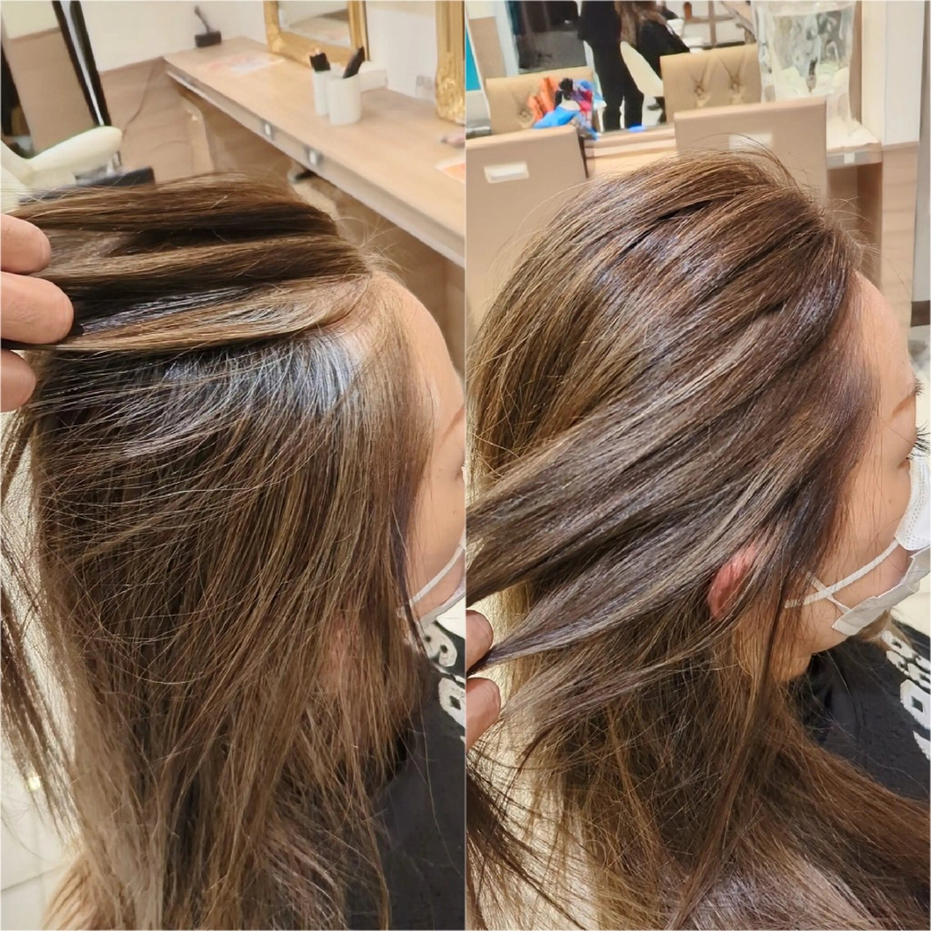 セミロング ハイライト 鶴見で縮毛矯正なら 田中 瞬のヘアスタイル