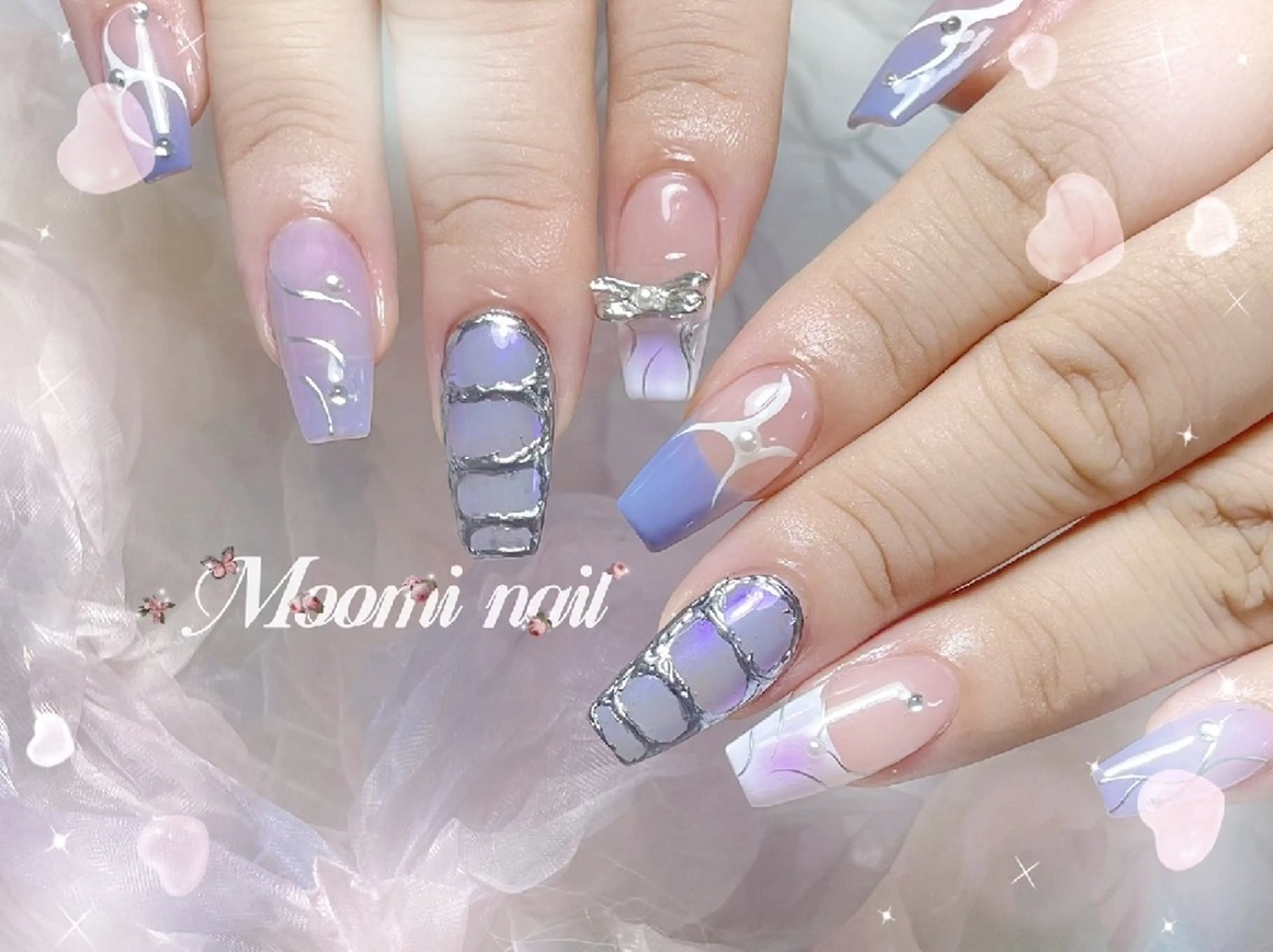 ネイル アートネイル 成人式 長さ出し フットネイル フレンチネイル moomi nail スカルプ専門のネイルデザイン
