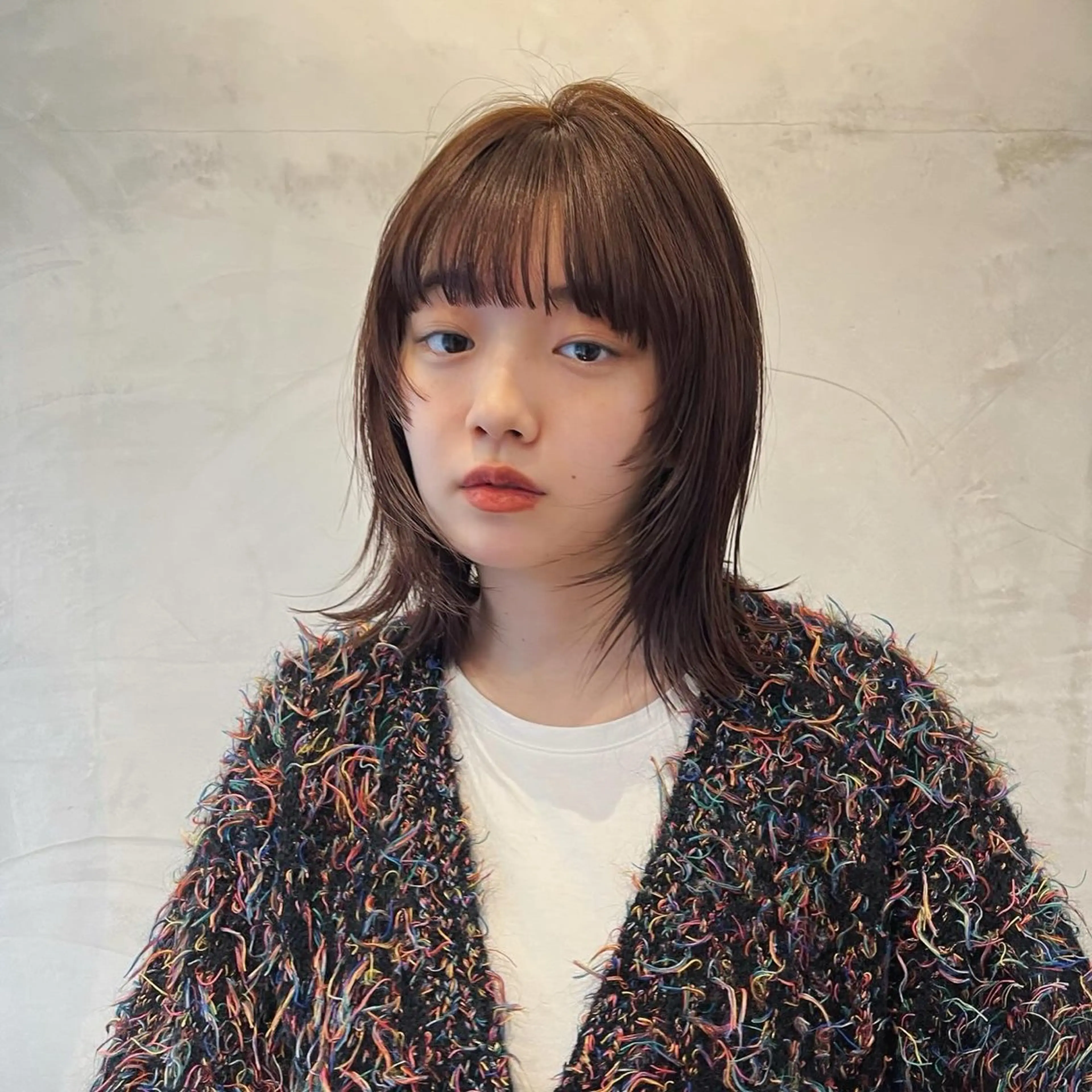 ミディアム ヘアアレンジ レイヤーカット 小顔カット くぎお けんじのヘアスタイル