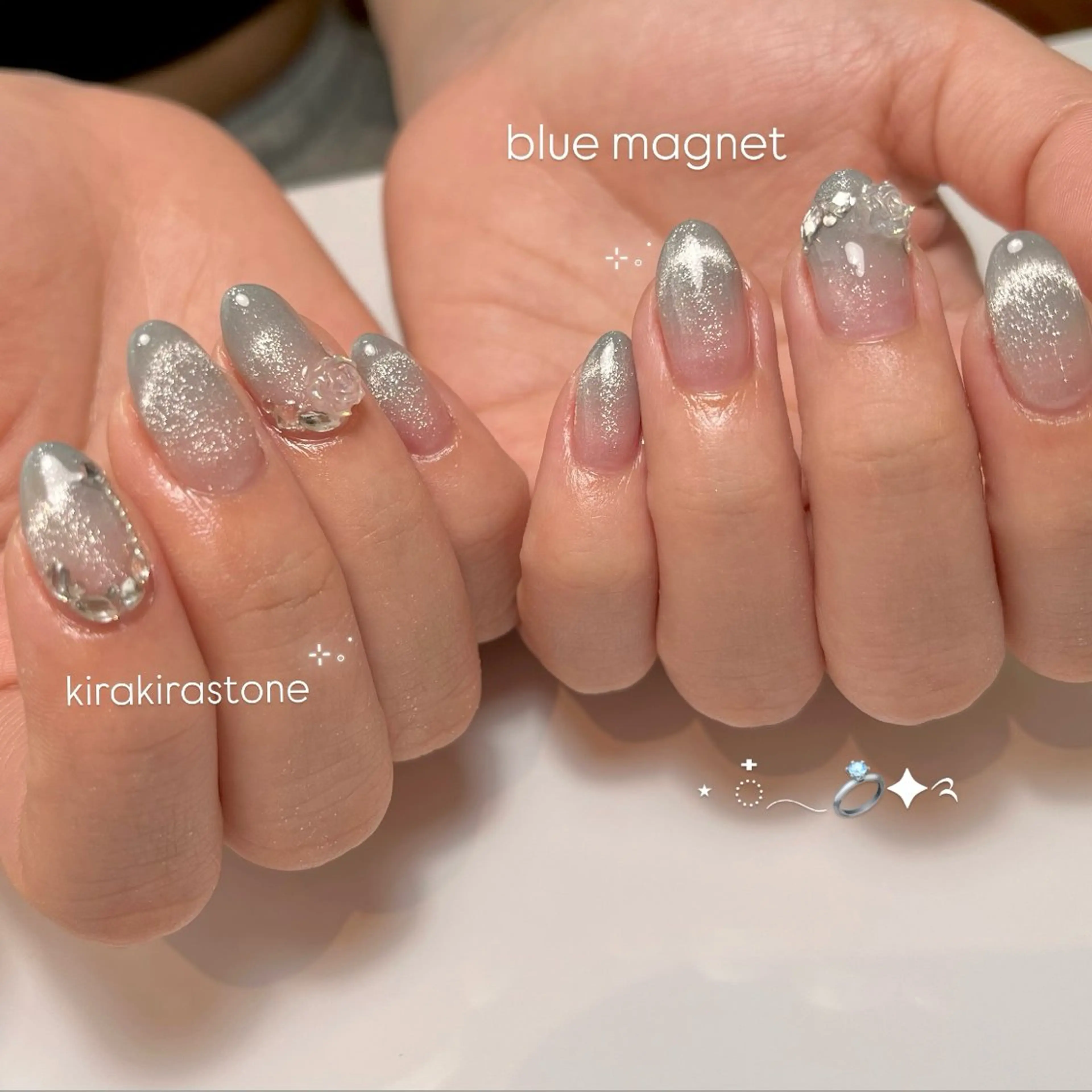 ネイル フレンチネイル グラデーション キラキラネイル マグネットネイル マグネットフレンチ ハンドネイル ballie／小野原 なつみのネイルデザイン