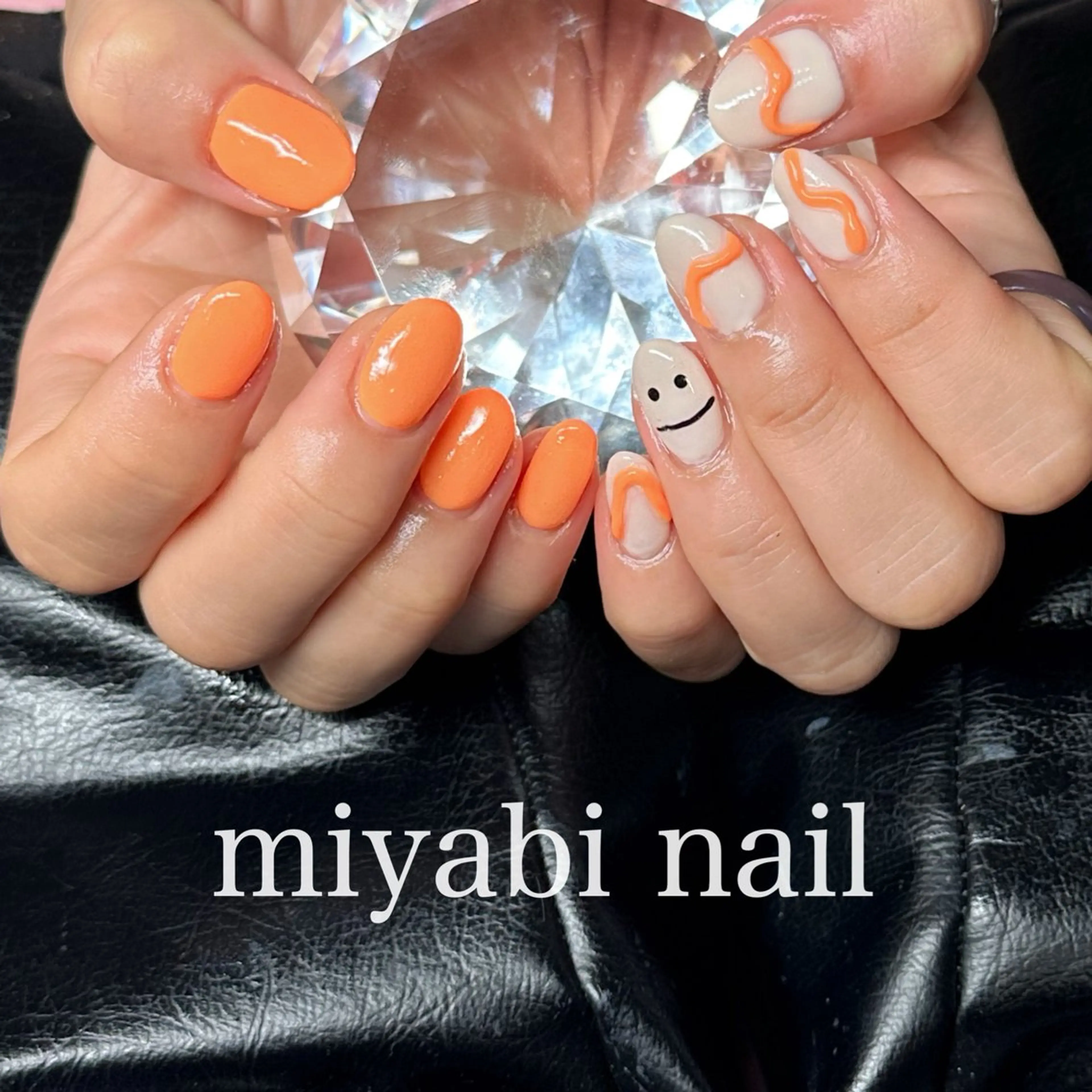 ネイル アートネイル 持ち込み オレンジ miyabi nail 桂川駅近くのネイルデザイン