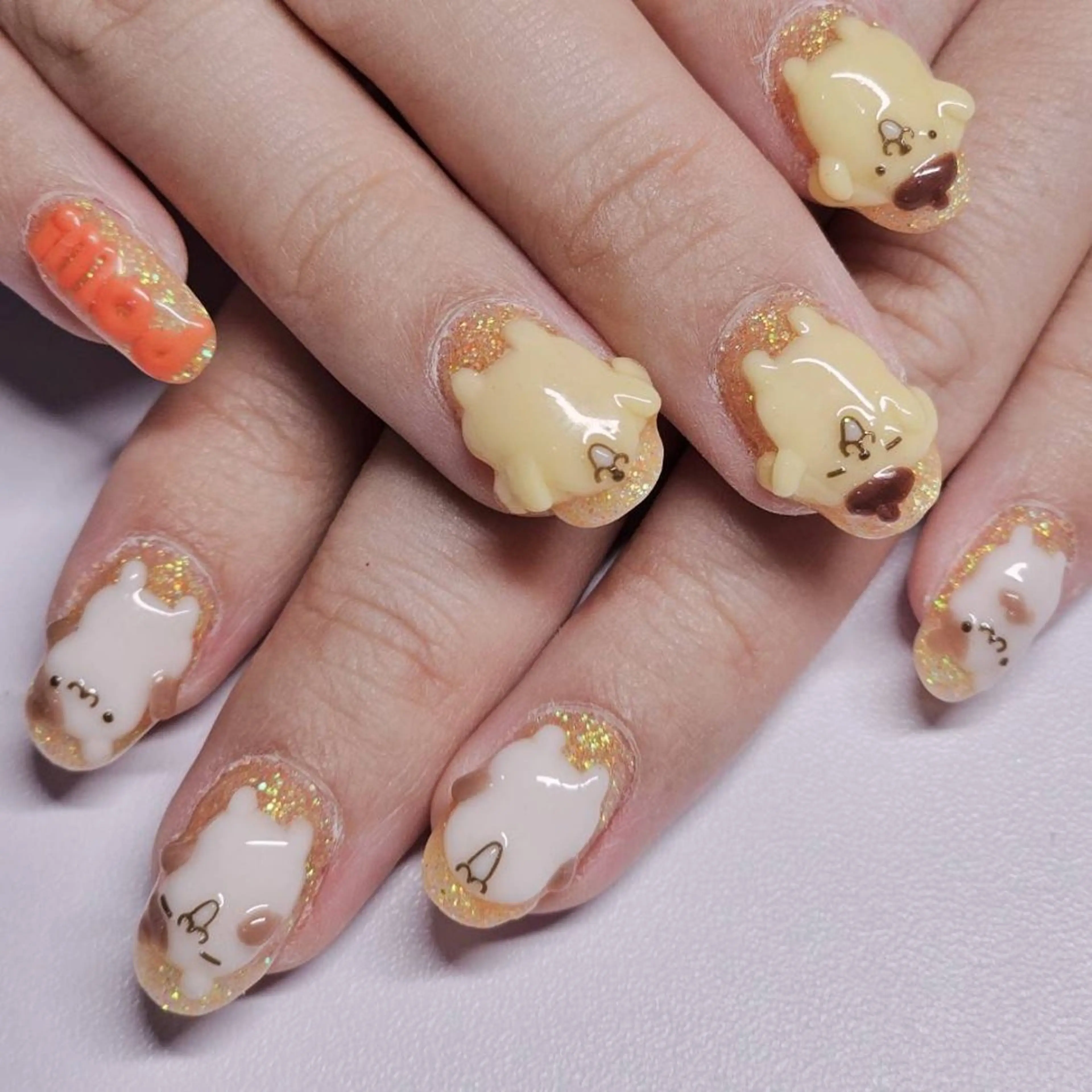 ネイル アートネイル ラメ(グリッター) ワンカラーネイル オレンジ ハンドネイル よしだ ひろきのネイルデザイン