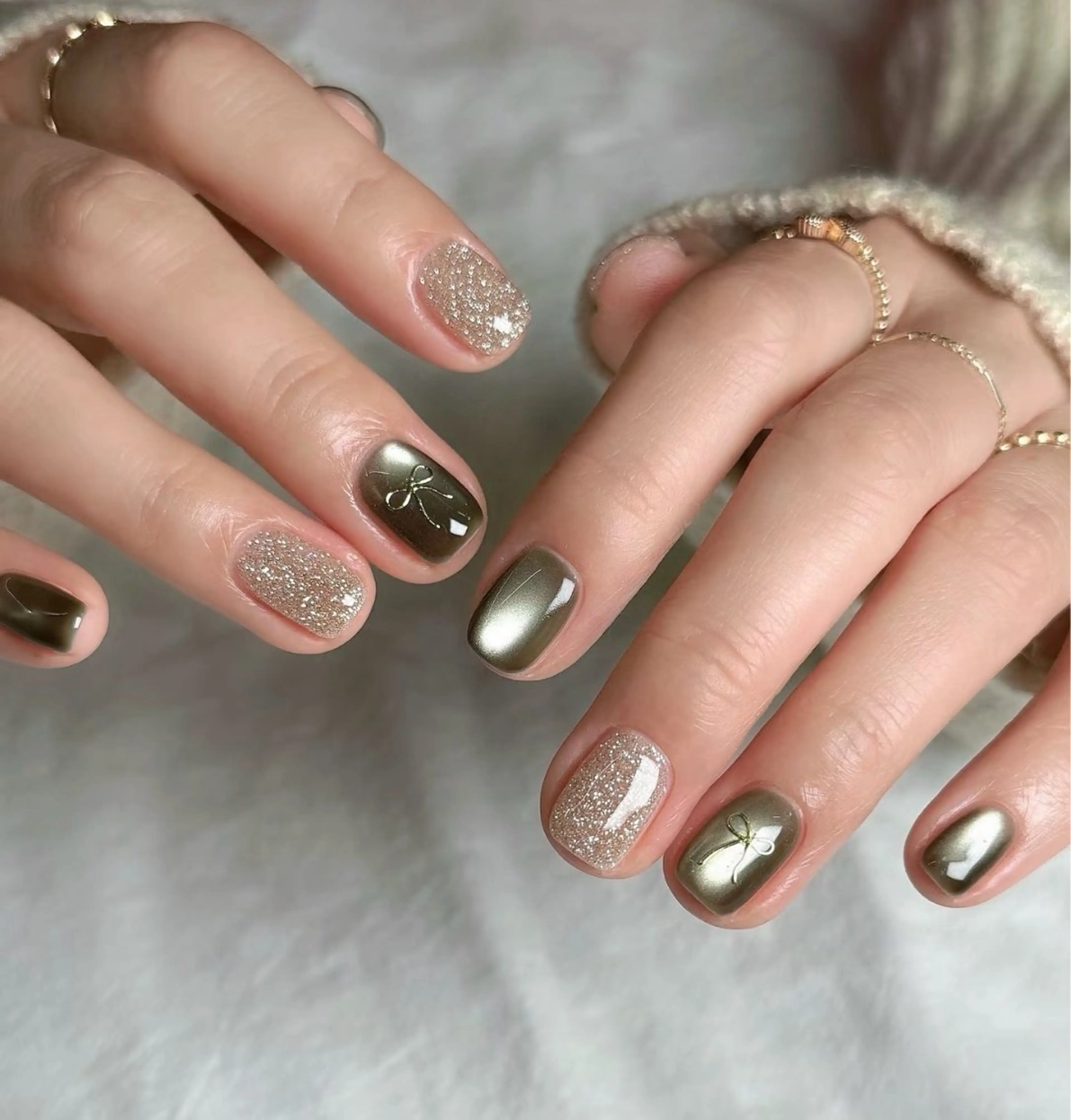 ネイル ブラウン ジェルネイル ラメ(グリッター) マグネットネイル ニュアンスネイル ハンドネイル Wilu nail 二子玉川店のネイルデザイン