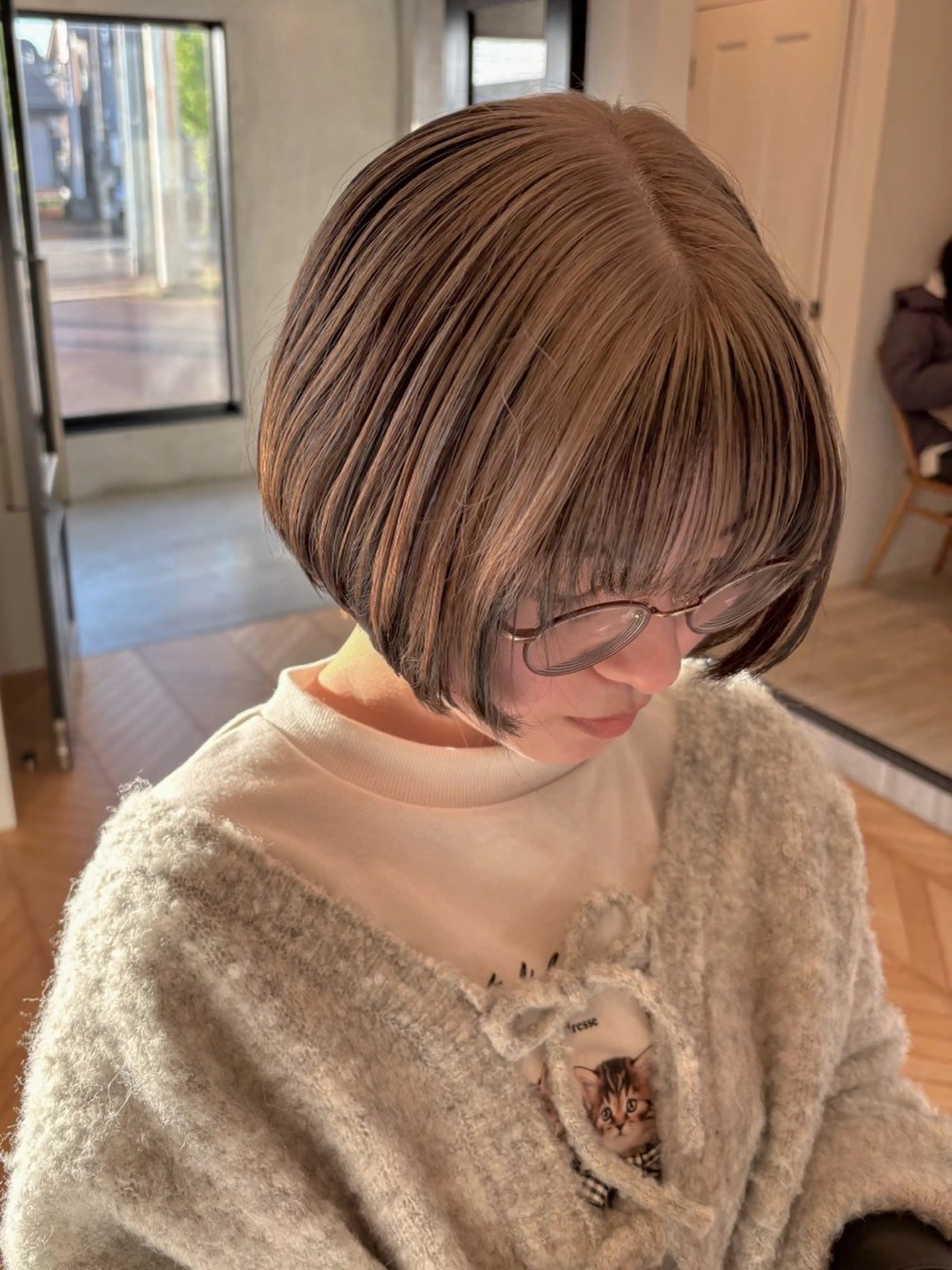 ショート 韓国ボブ/顔周り/べ ージュ/織田百華🎀のヘアスタイル