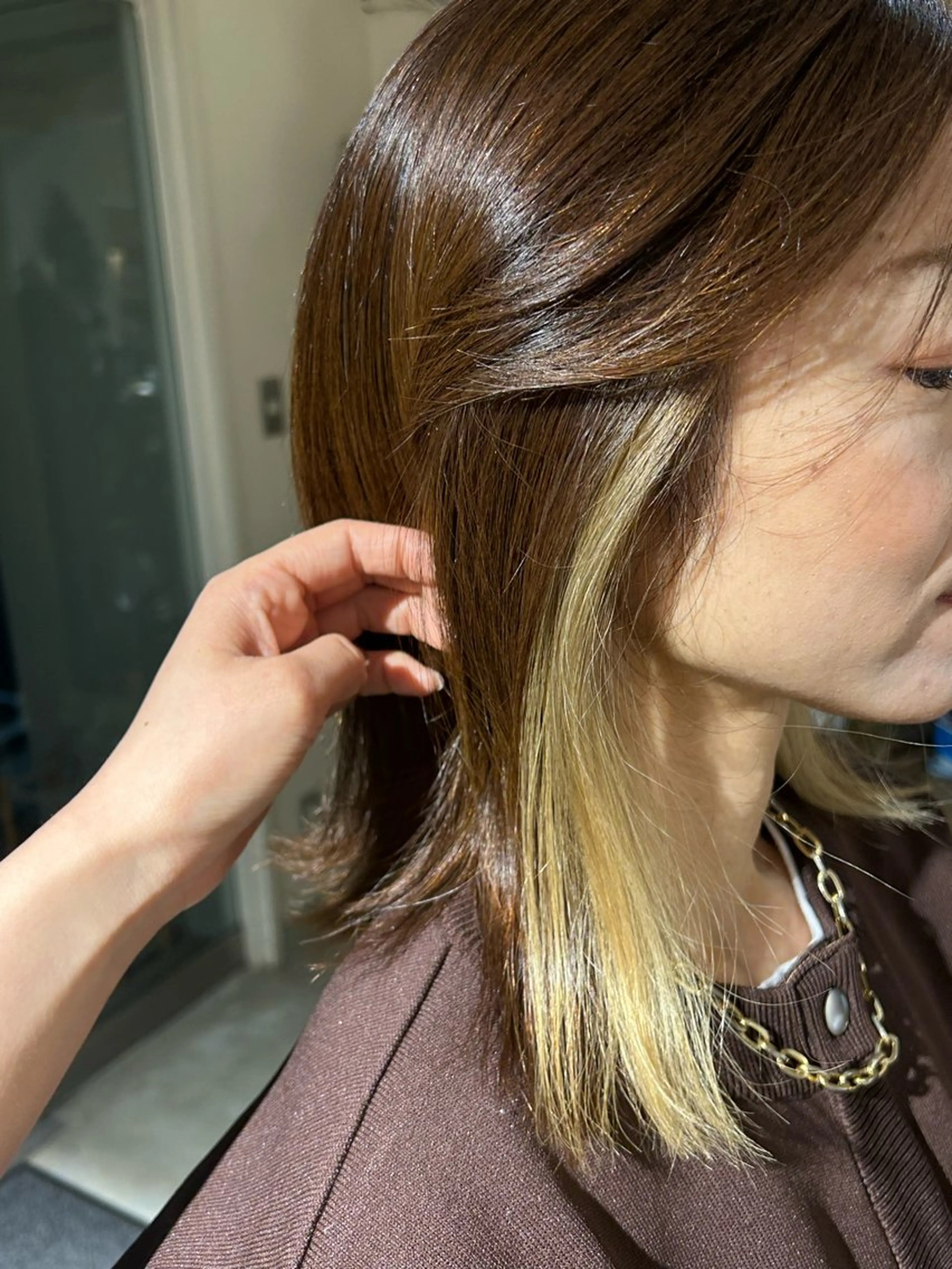 ミディアム カラー 抜きっぱなしブロンド ブロンド インナーカラー 似合わせカラー/横浜 高橋美羽のヘアスタイル