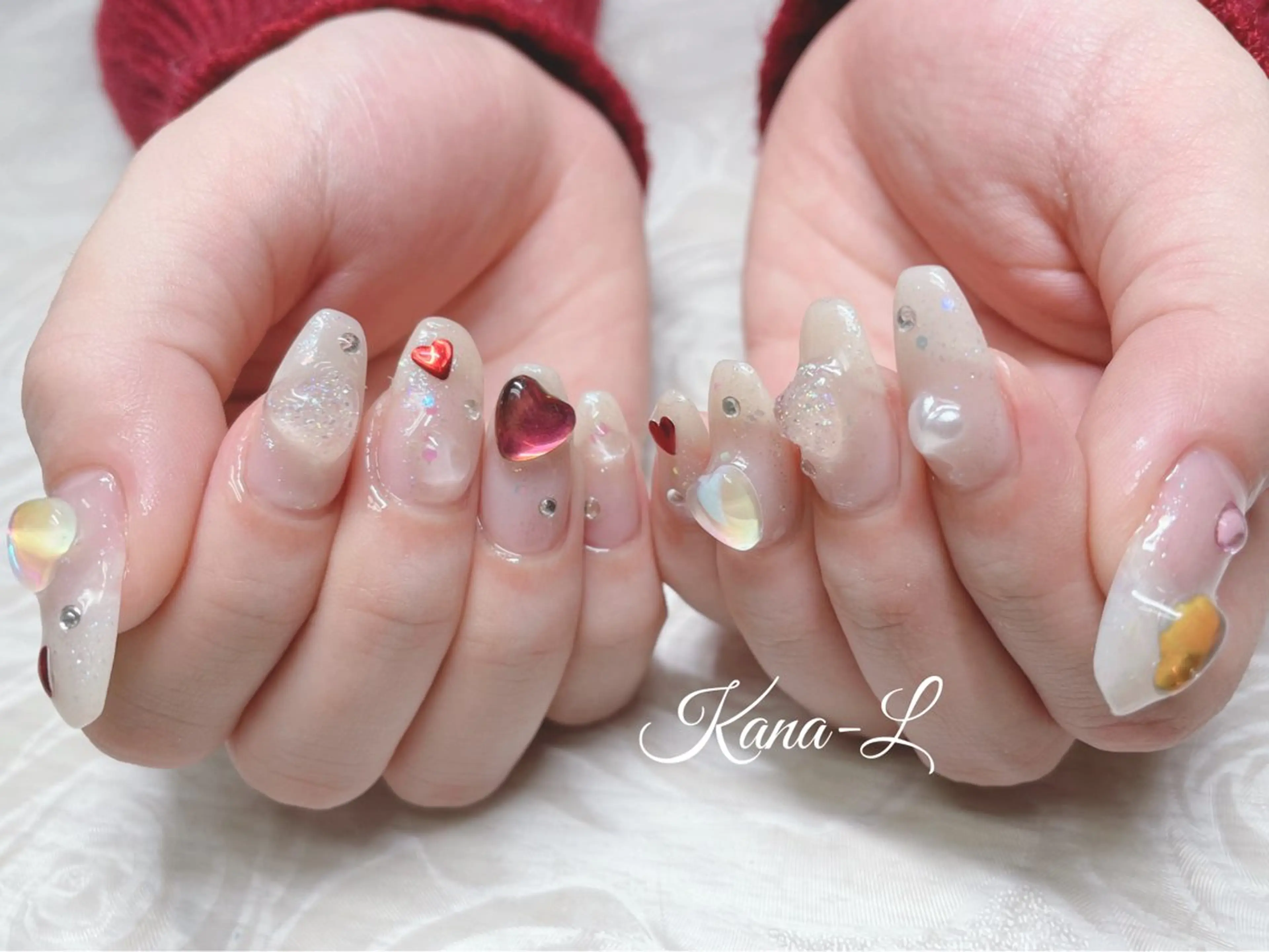 ネイル ジェルネイル ハート キラキラネイル パラジェル 春ネイル 芦辺 香奈のネイルデザイン
