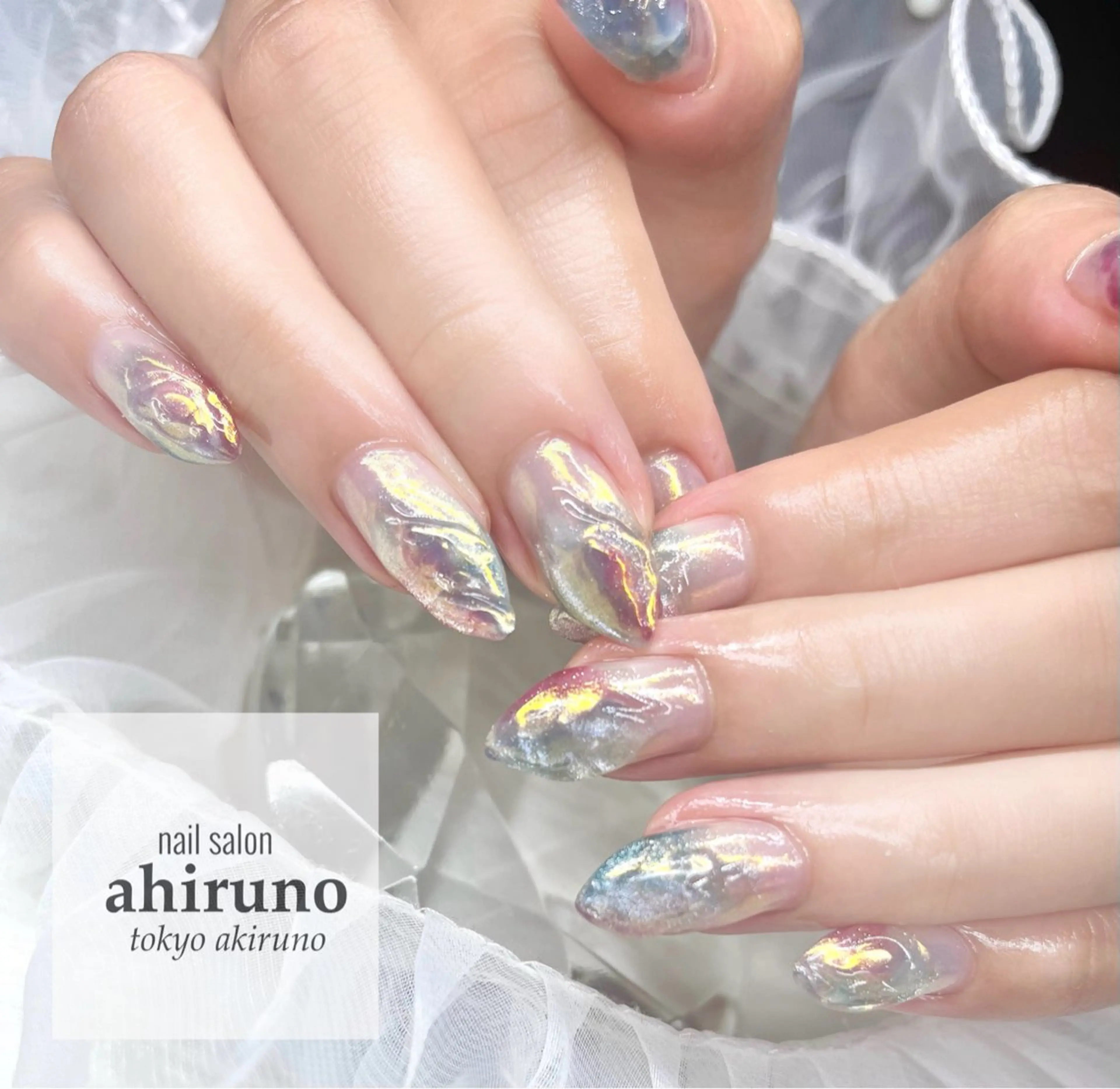 ネイル 氷ネイル・うるうるネイル マグネットネイル 夏ネイル ハンドネイル ａｈｉｒｕｎｏ ✿ ｙｕiのネイルデザイン