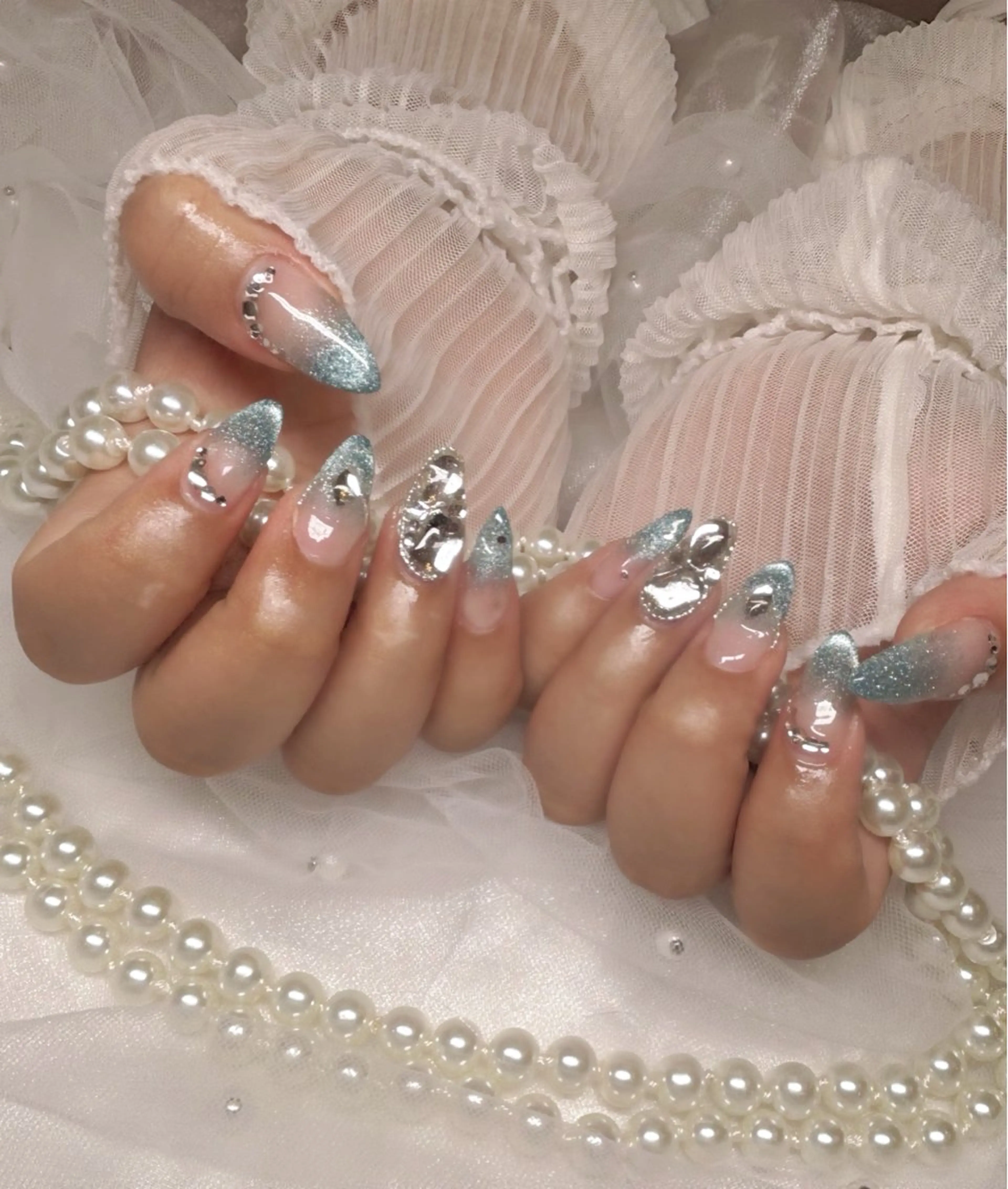 ネイル 水色 ハンドネイル Nail Salon macherieのネイルデザイン