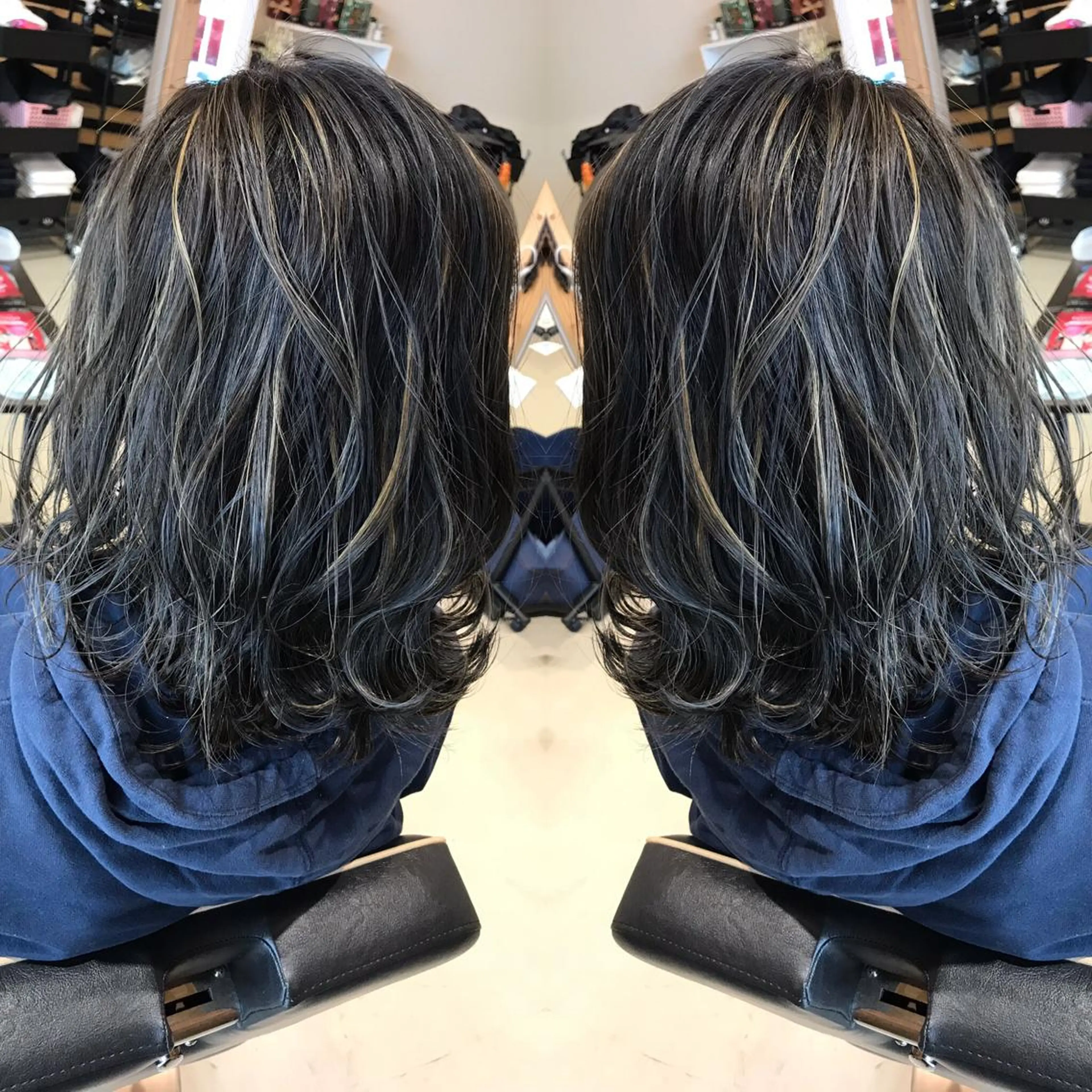 ミディアム カラー ハイライトカラー ハイライト ヘアカラー 大久保 隆蔵のヘアスタイル