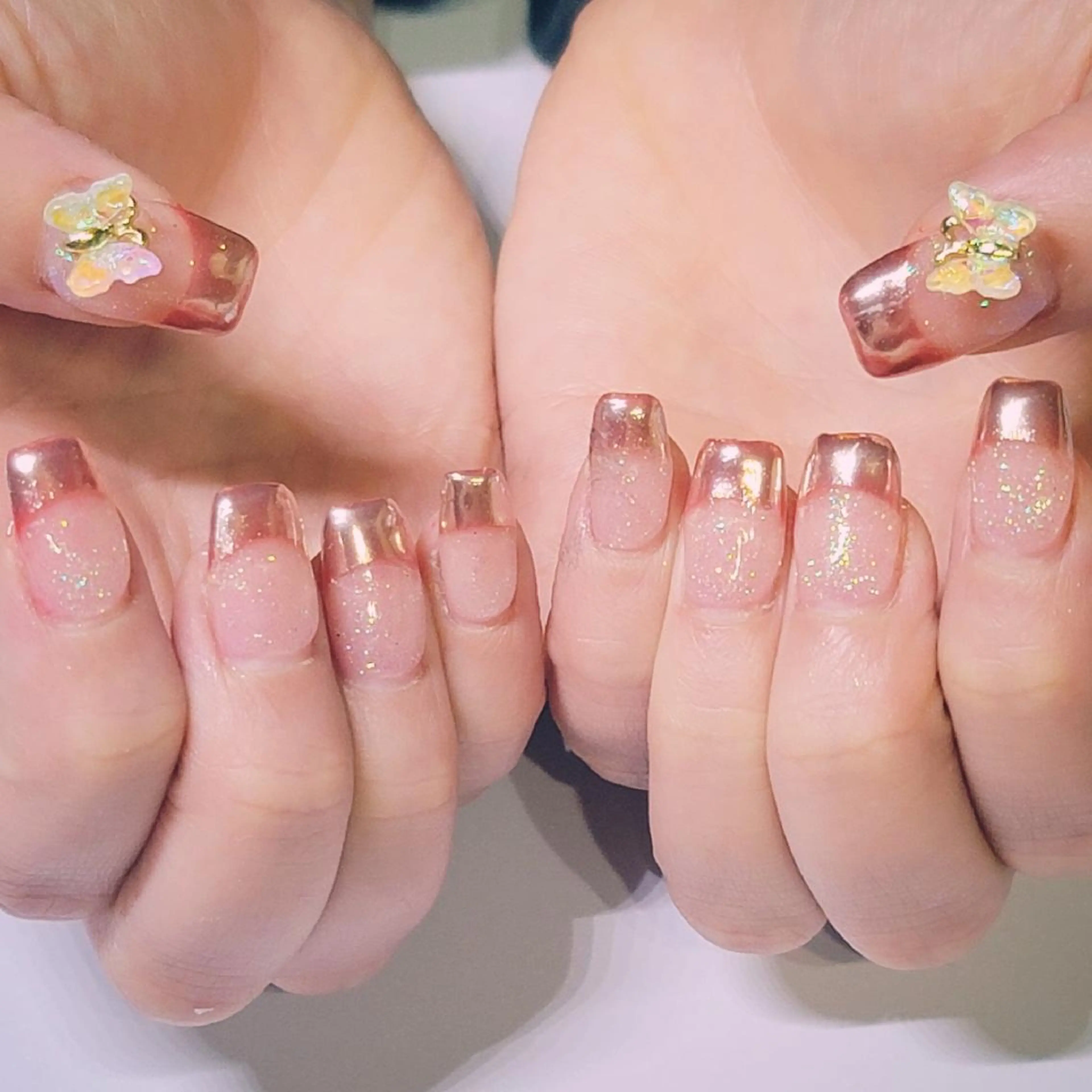 ネイル クリアネイル フレンチネイル ラメ(グリッター) ミラーネイル ピンク ハンドネイル よしだ ひろきのネイルデザイン